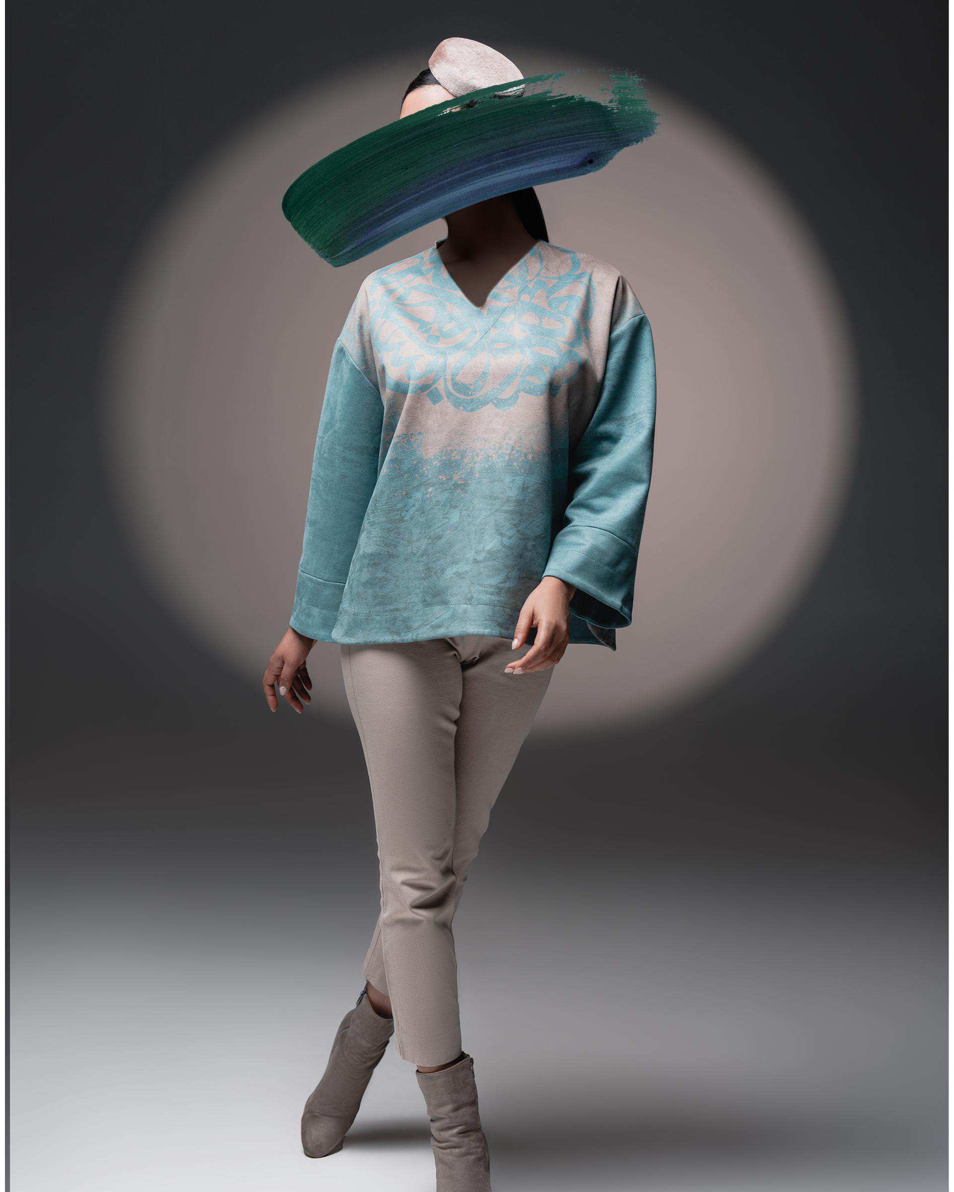 بلوز زنانه سبز طاقه چیان Taghechian مدل چرخ کبود