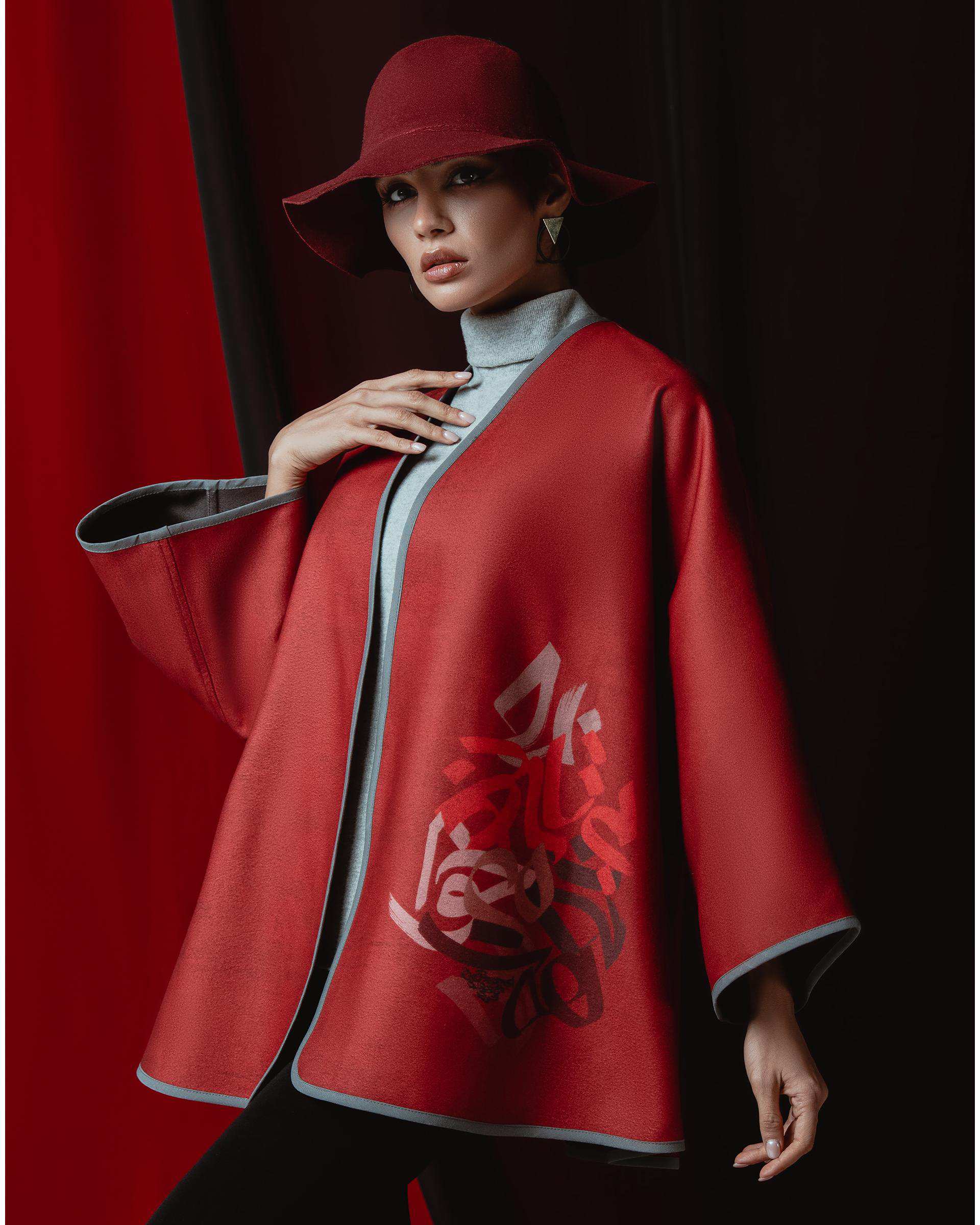 کت زنانه دورو قرمز زرشکی طاقه چیان Taghechian مدل بیتاب