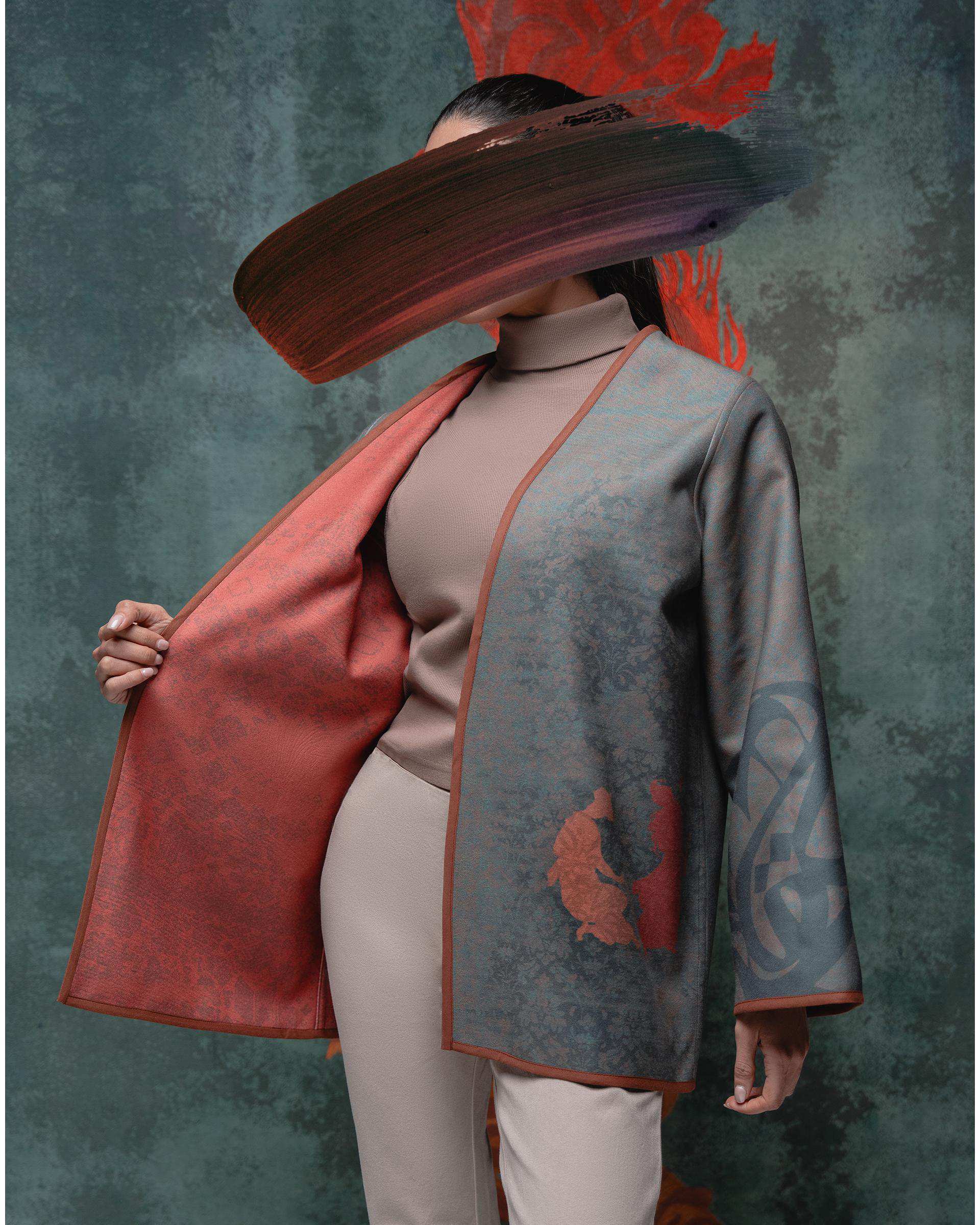 کت زنانه دورو سبز نارنجی طاقه چیان Taghechian مدل همنوا