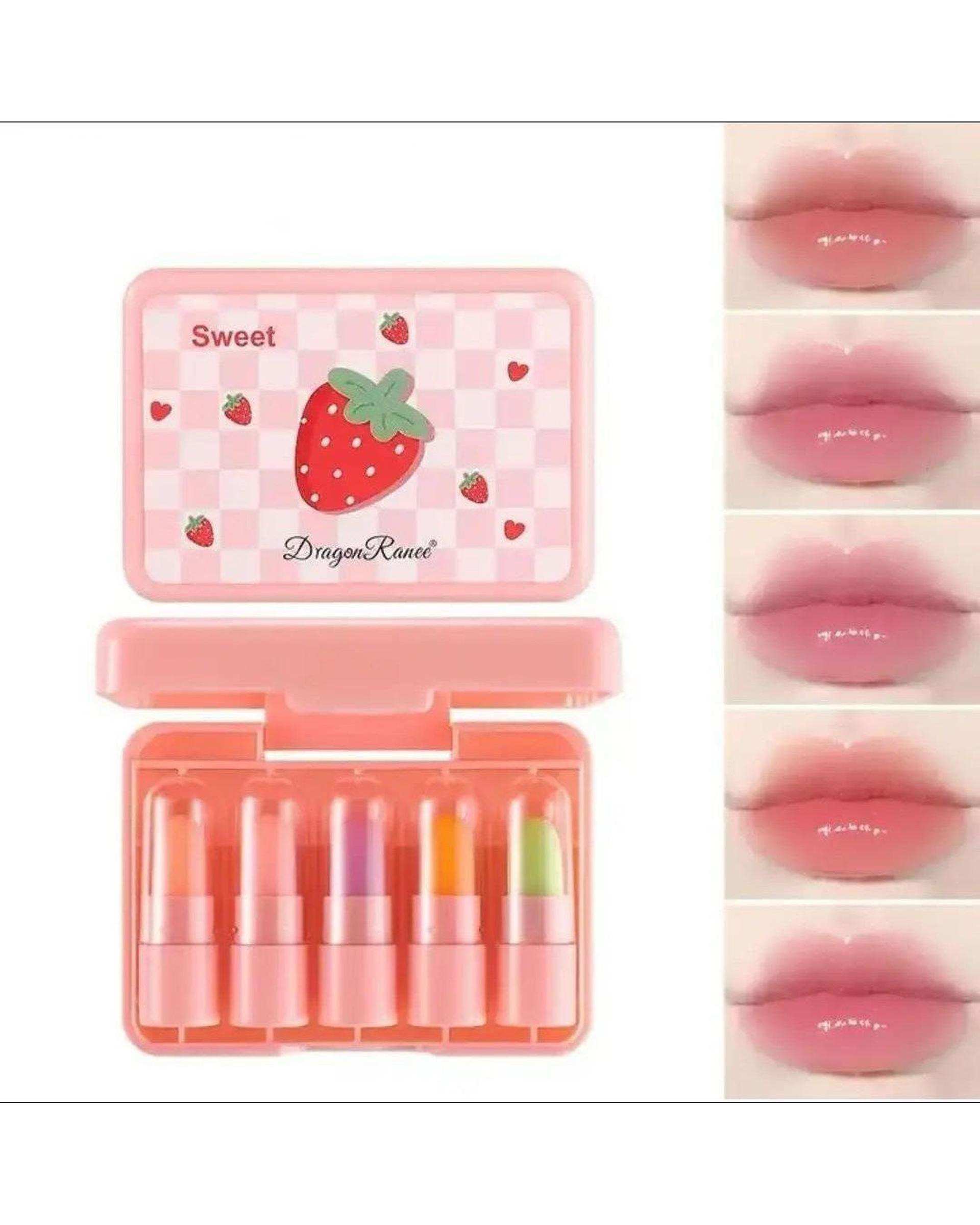 پک بالم لب جامد طرح توت فرنگی بسته 5 عددی