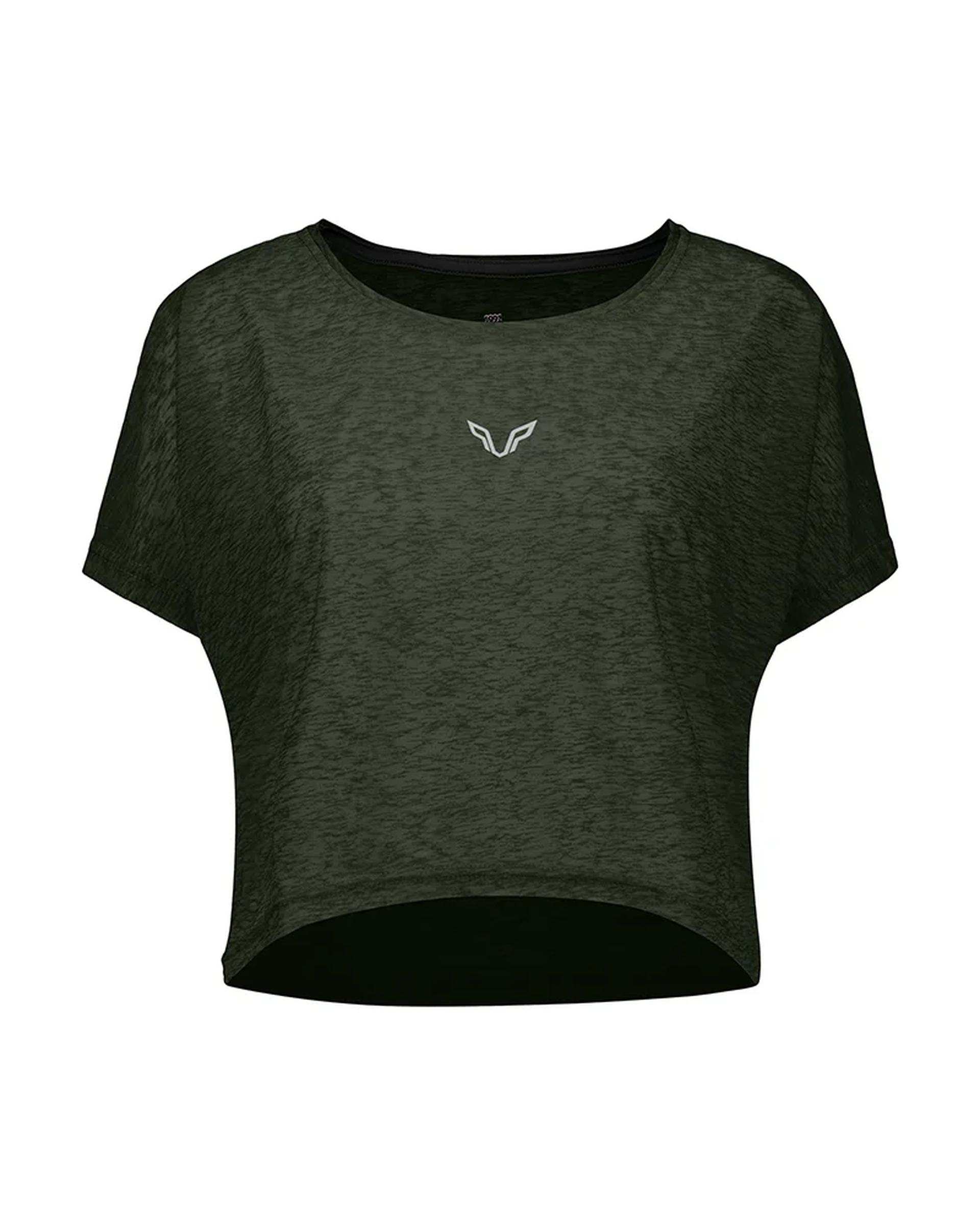 تی شرت کراپ ورزشی زنانه سبز سدری نوزده نود و یک 1991 مدل TS1991 GR