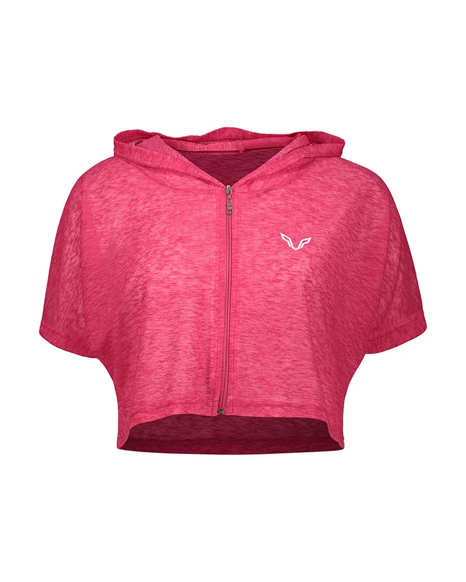 تی شرت کراپ ورزشی زنانه زیپ دار سرخابی نوزده نود و یک 1991 مدل TS1992 SO