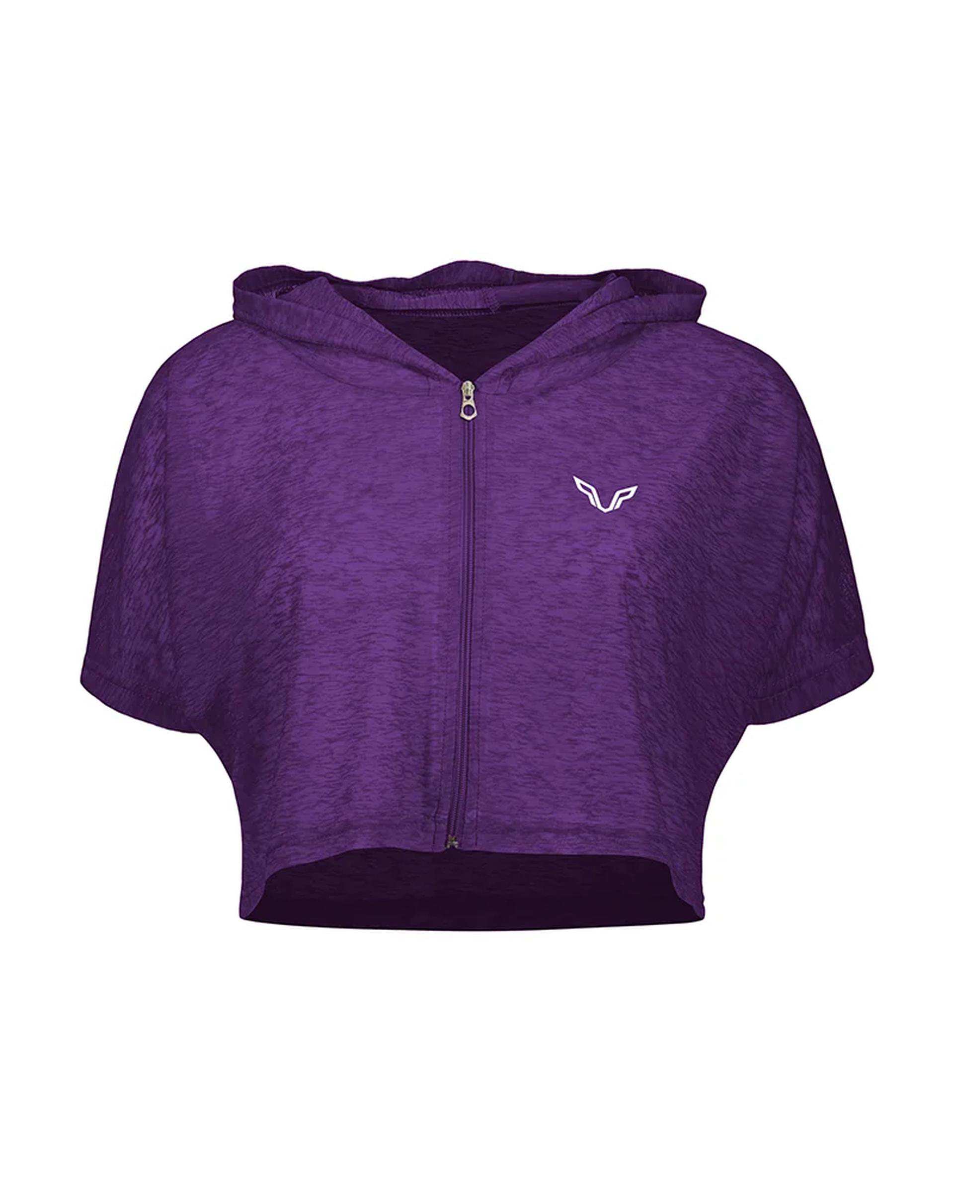 تی شرت کراپ ورزشی زنانه زیپ دار بنفش نوزده نود و یک 1991 مدل TS1992 PU