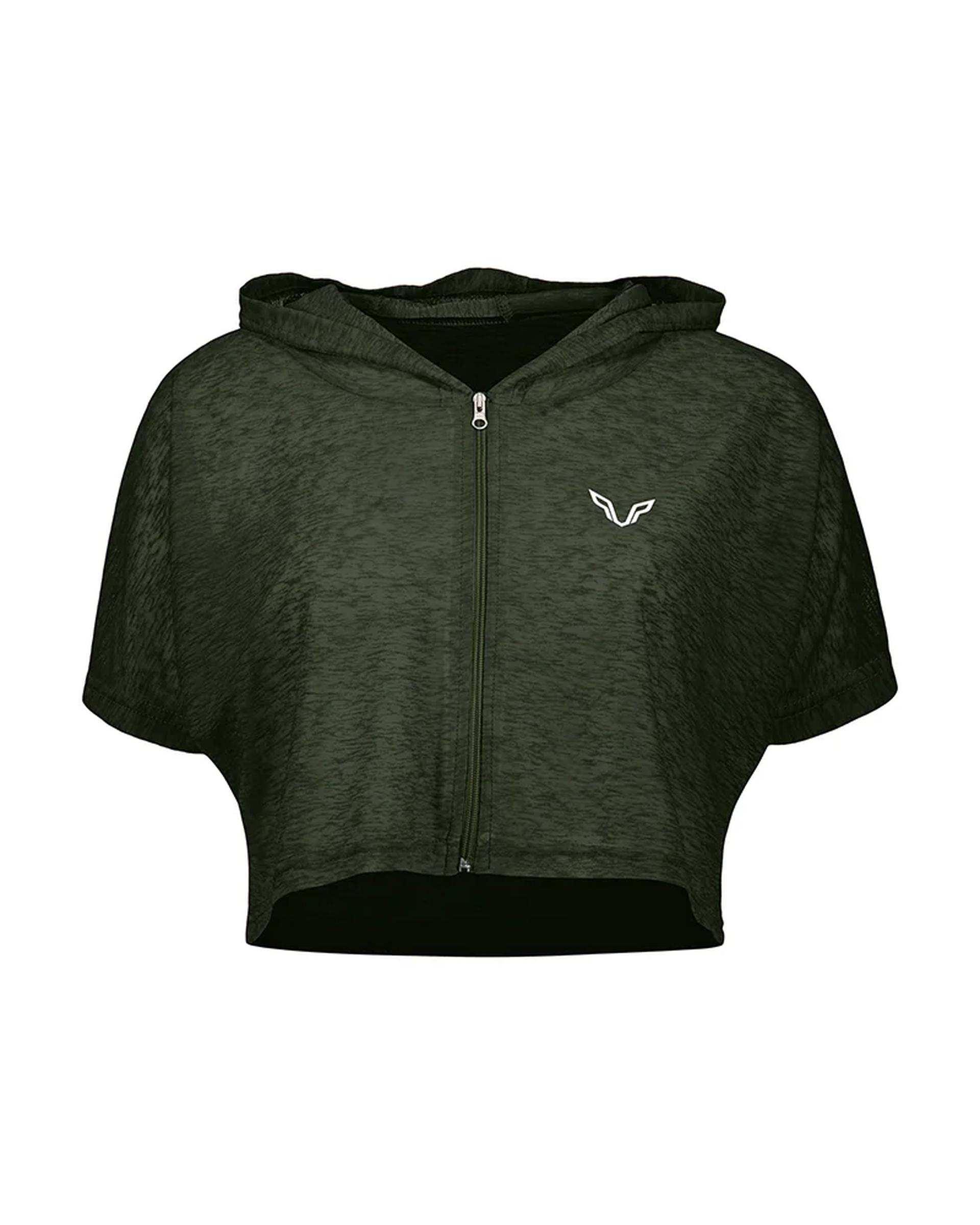 تی شرت کراپ ورزشی زنانه زیپ دار سبز نوزده نود و یک 1991 مدل TS1992 GR