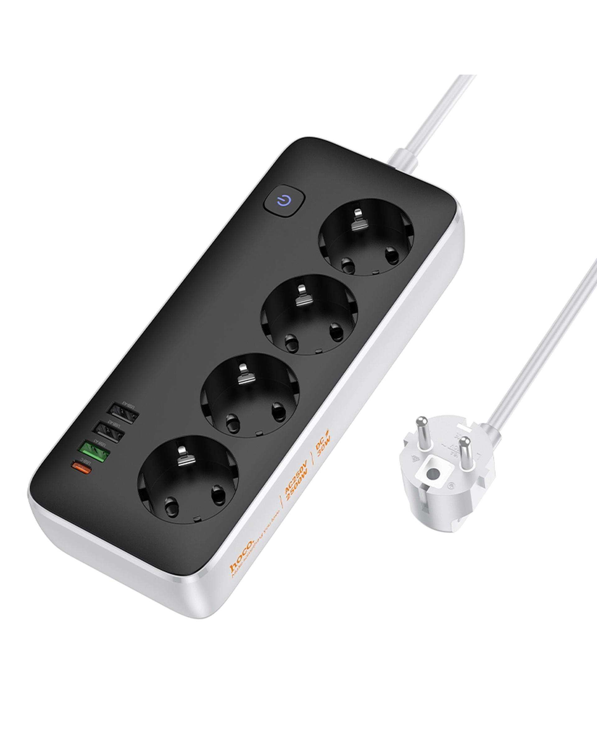 شارژر و چند راهی برق مشکی هوکو Hoco مدل AC22