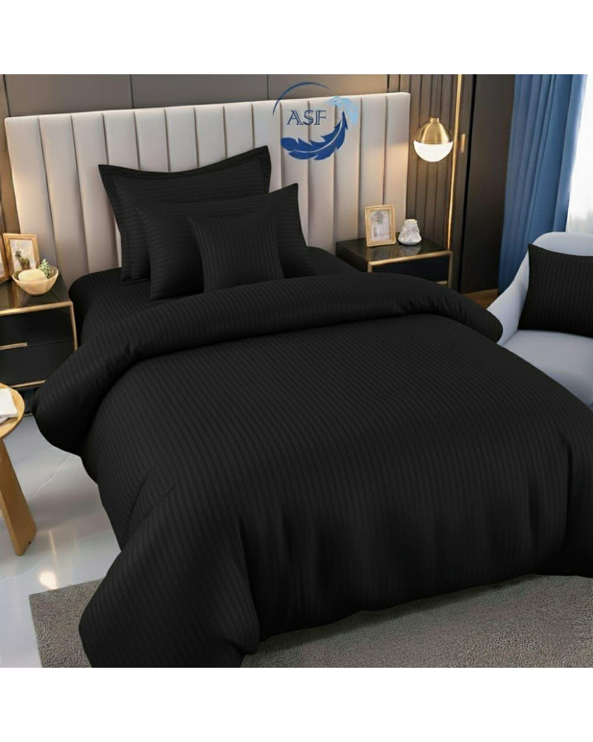 سرویس لحاف روتختی تک نفره 6 تکه عرض 120 مشکی ای اس اف ASF مدل JACQUARD & SATIN با پارچه لوکس ژاکارد