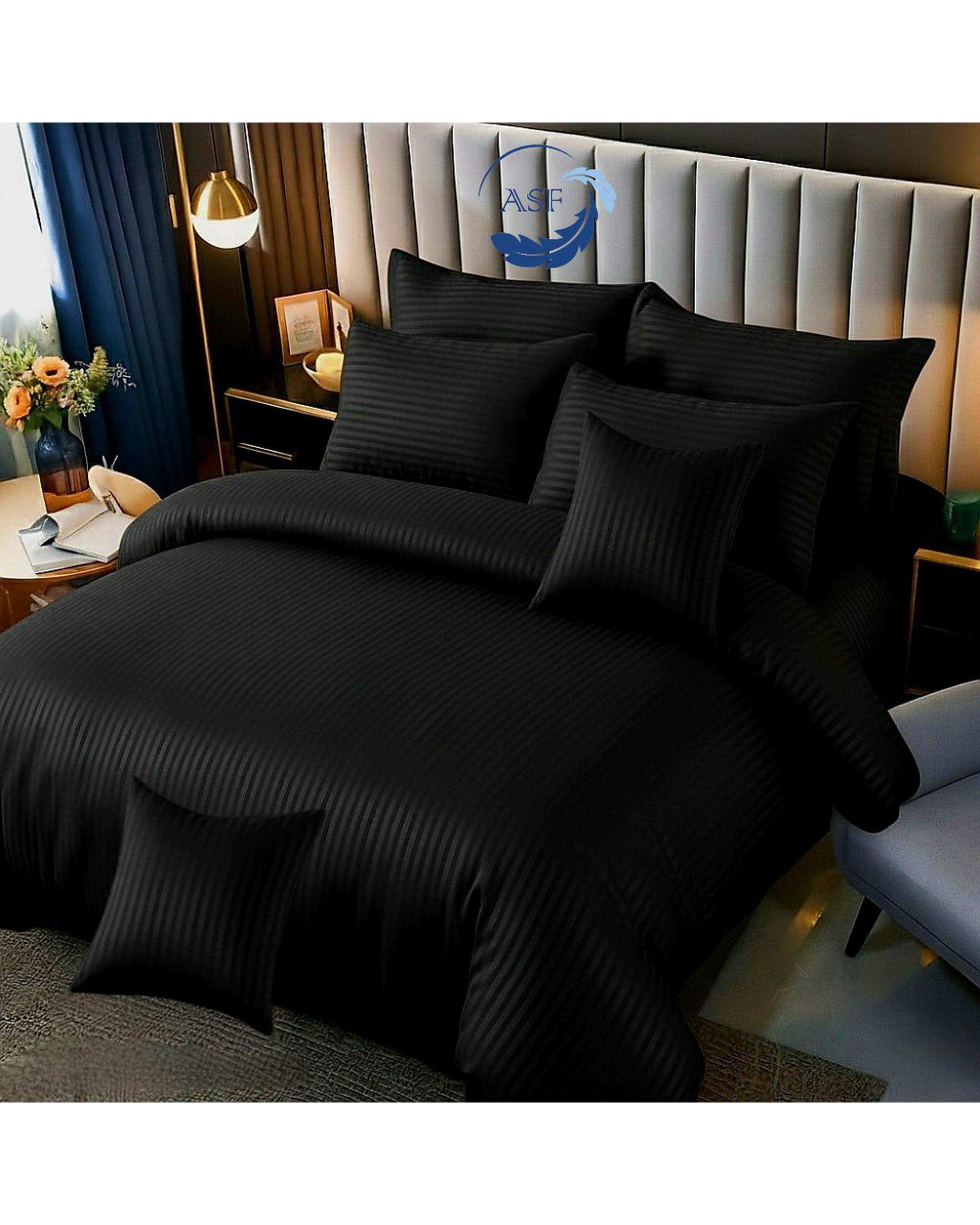 سرویس لحاف روتختی دو نفره 8 تکه عرض 140 مشکی ای اس اف ASF مدل JACQUARD & SATIN با پارچه لوکس ژاکارد