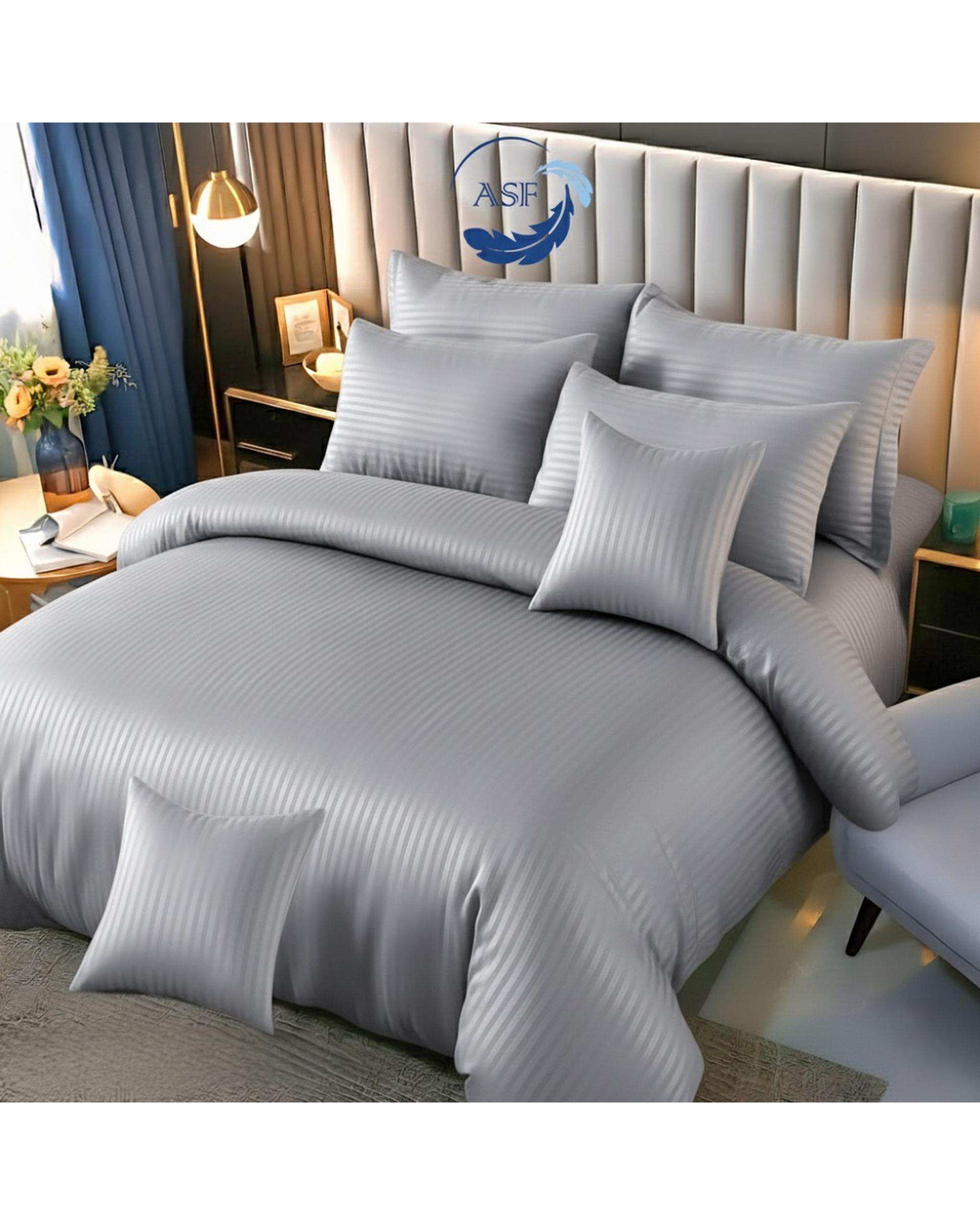 سرویس لحاف روتختی دو نفره 8 تکه عرض 180 نقره ای ای اس اف ASF مدل JACQUARD & SATIN با پارچه لوکس ژاکارد