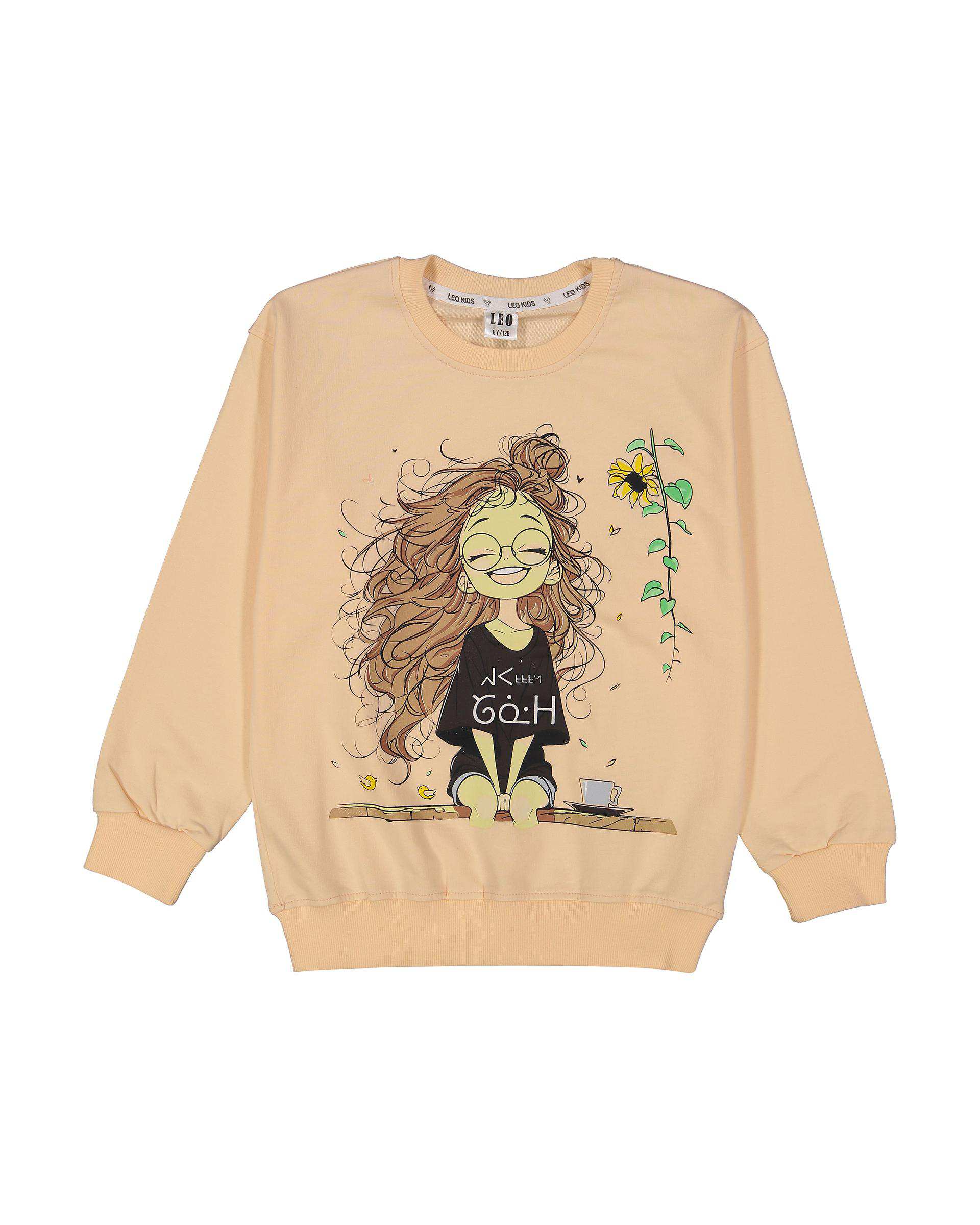 ست سویشرت و شلوار دخترانه گلبهی لئو کیدز Leo Kids طرح دخترک کد 6833