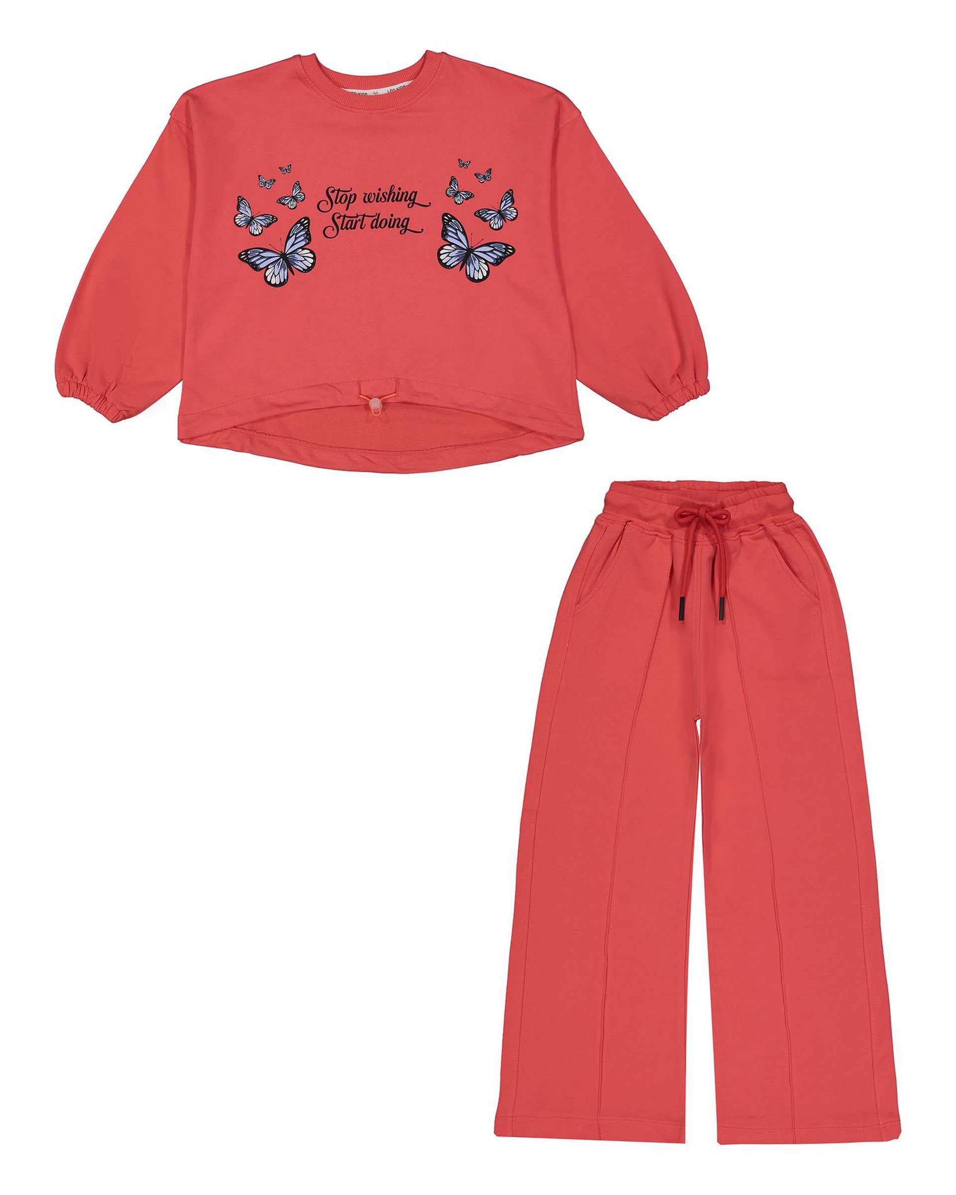 ست سویشرت و شلوار دخترانه سرخابی لئو کیدز Leo Kids طرح پروانه کد 6834