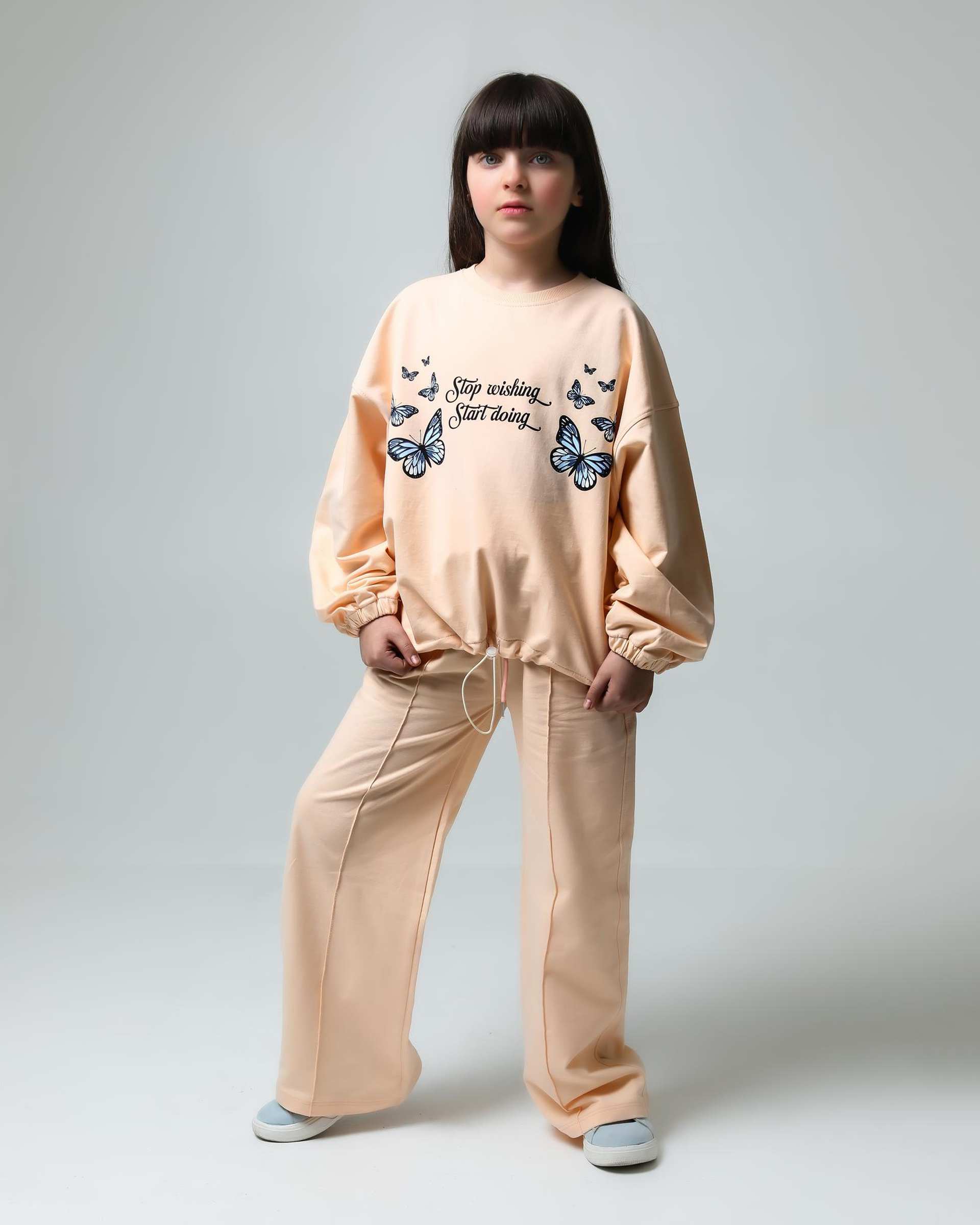 ست سویشرت و شلوار دخترانه گلبهی لئو کیدز Leo Kids طرح پروانه کد 6834-1