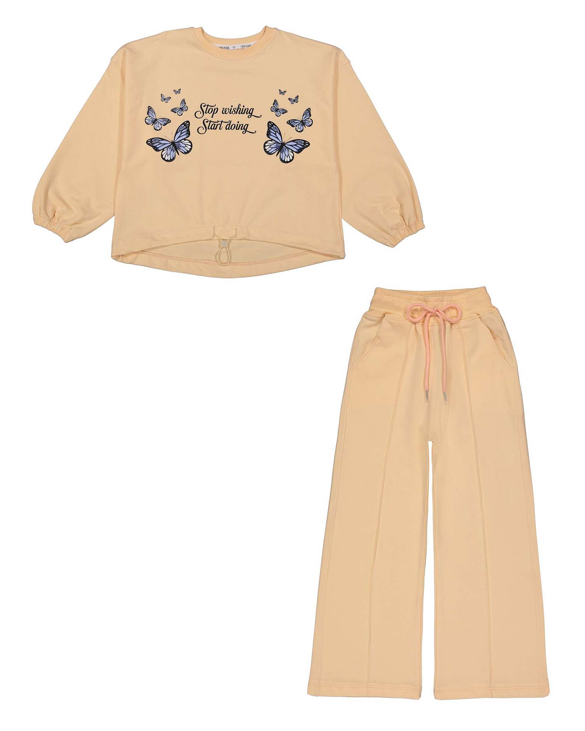ست سویشرت و شلوار دخترانه گلبهی لئو کیدز Leo Kids طرح پروانه کد 6834-1