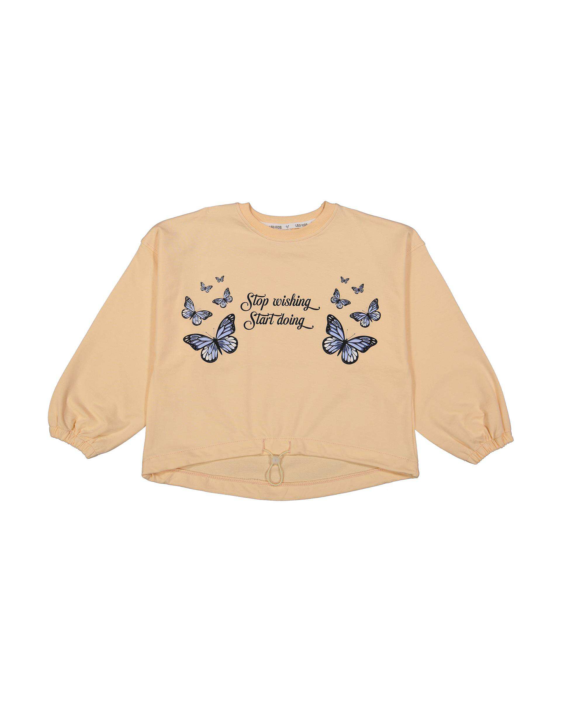 ست سویشرت و شلوار دخترانه گلبهی لئو کیدز Leo Kids طرح پروانه کد 6834-1