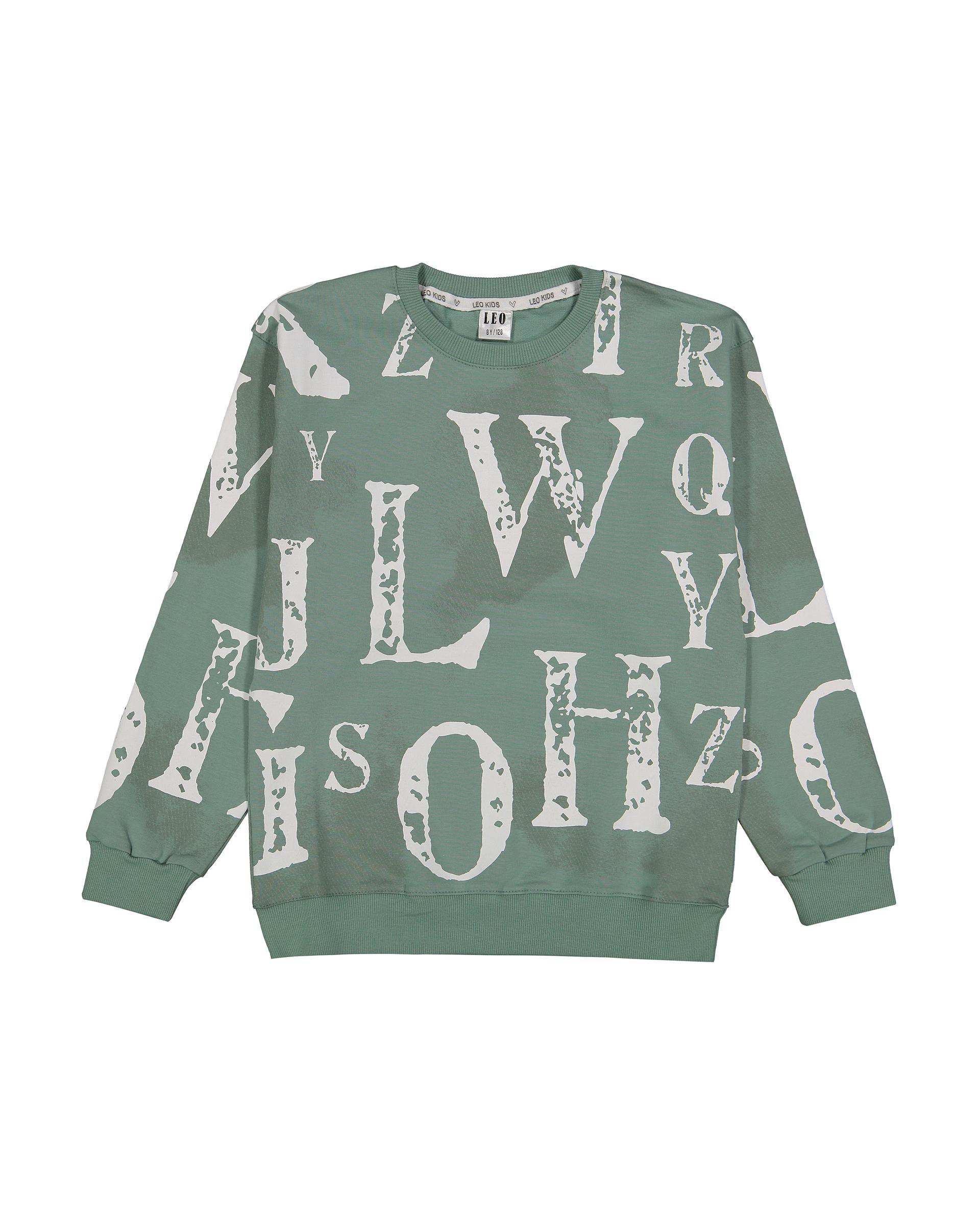ست سویشرت و شلوار پسرانه سبز لئو کیدز Leo Kids طرح حروف کد 6840
