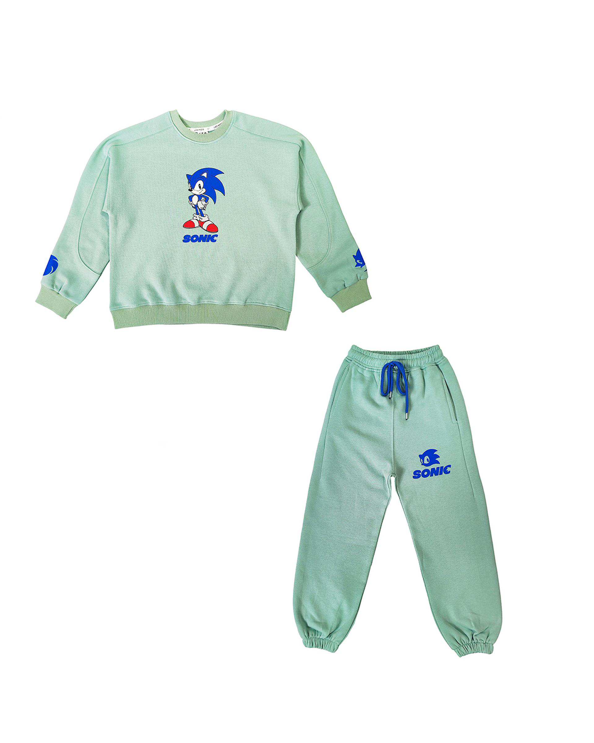 ست سویشرت و شلوار پسرانه سبز لئو کیدز Leo Kids طرح سونیک کد 6849