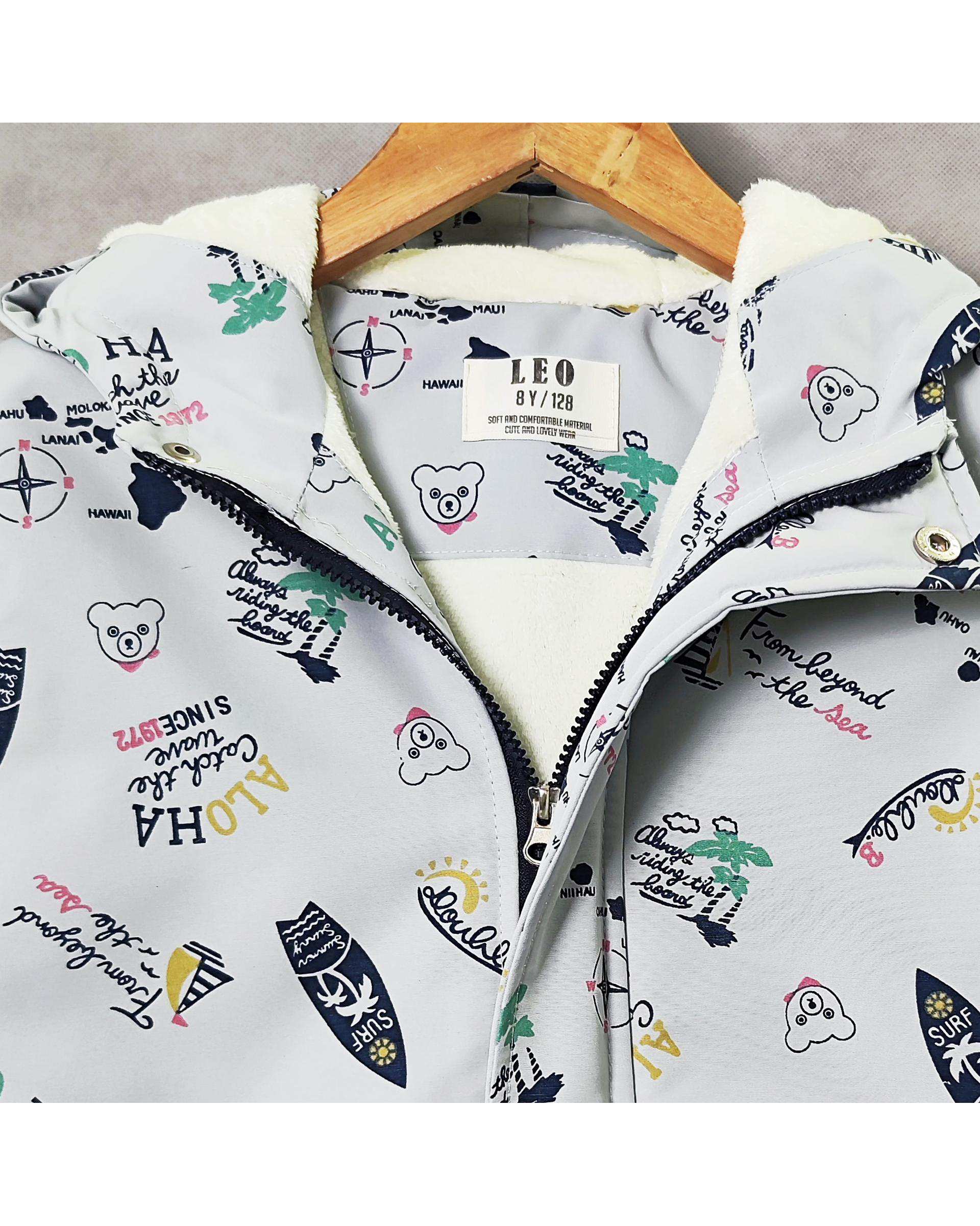 کاپشن بچگانه طوسی لئو کیدز Leo Kids طرح هاوایی کد 6858