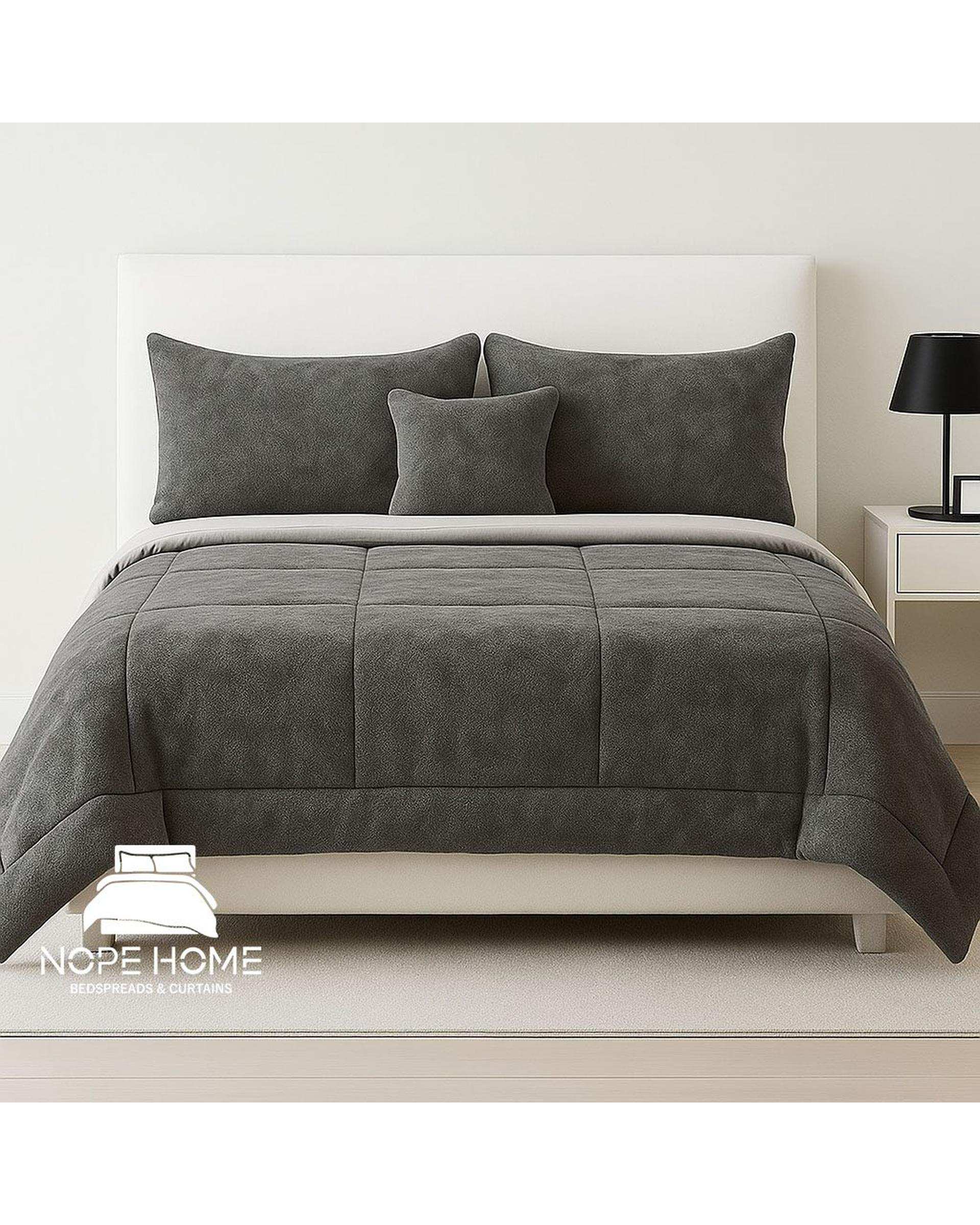 سرویس روتختی مخمل تدی الگانت دو نفره هشت تکه طوسی تیره نوپه هوم Nopehome عرض تشک 160 الی 180