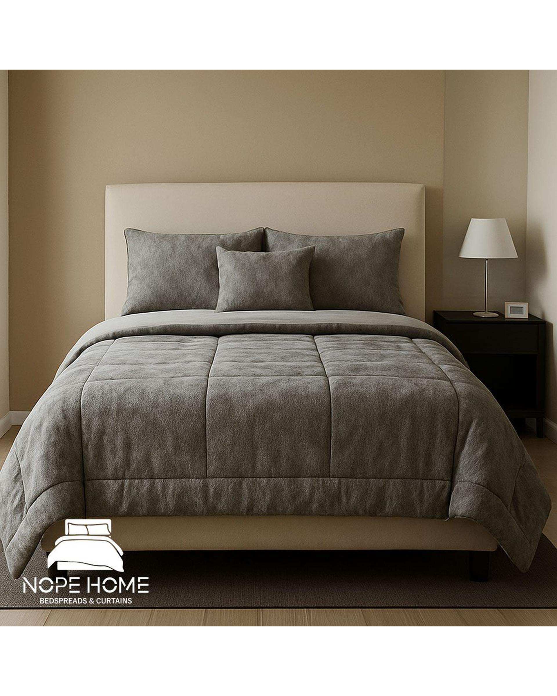 سرویس روتختی مخمل تدی الگانت دو نفره هشت تکه طوسی فیلی نوپه هوم Nopehome عرض تشک 160 الی 180