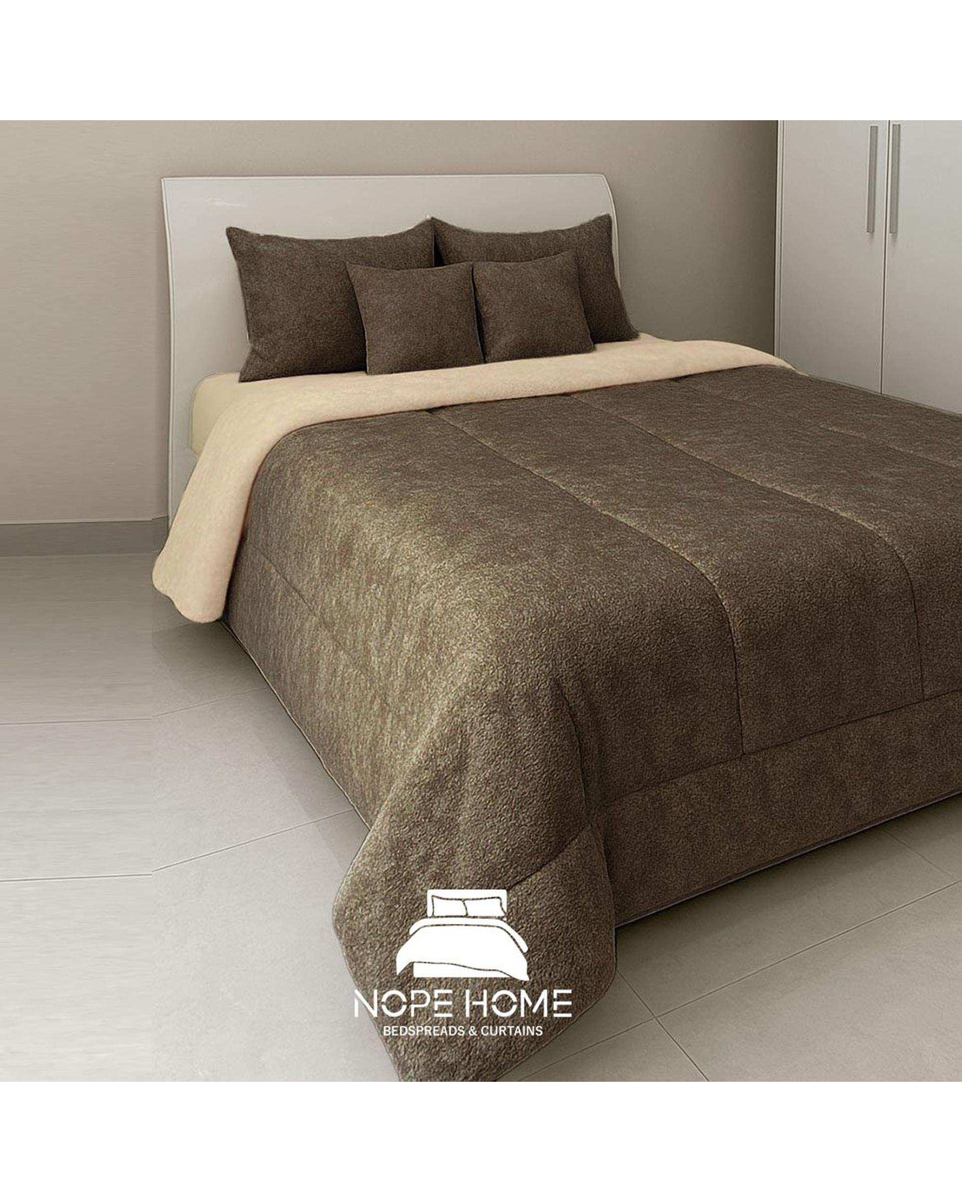 سرویس روتختی مخمل تدی الگانت دو نفره هشت تکه قهوه ای روشن نوپه هوم Nopehome عرض تشک 160 الی 180