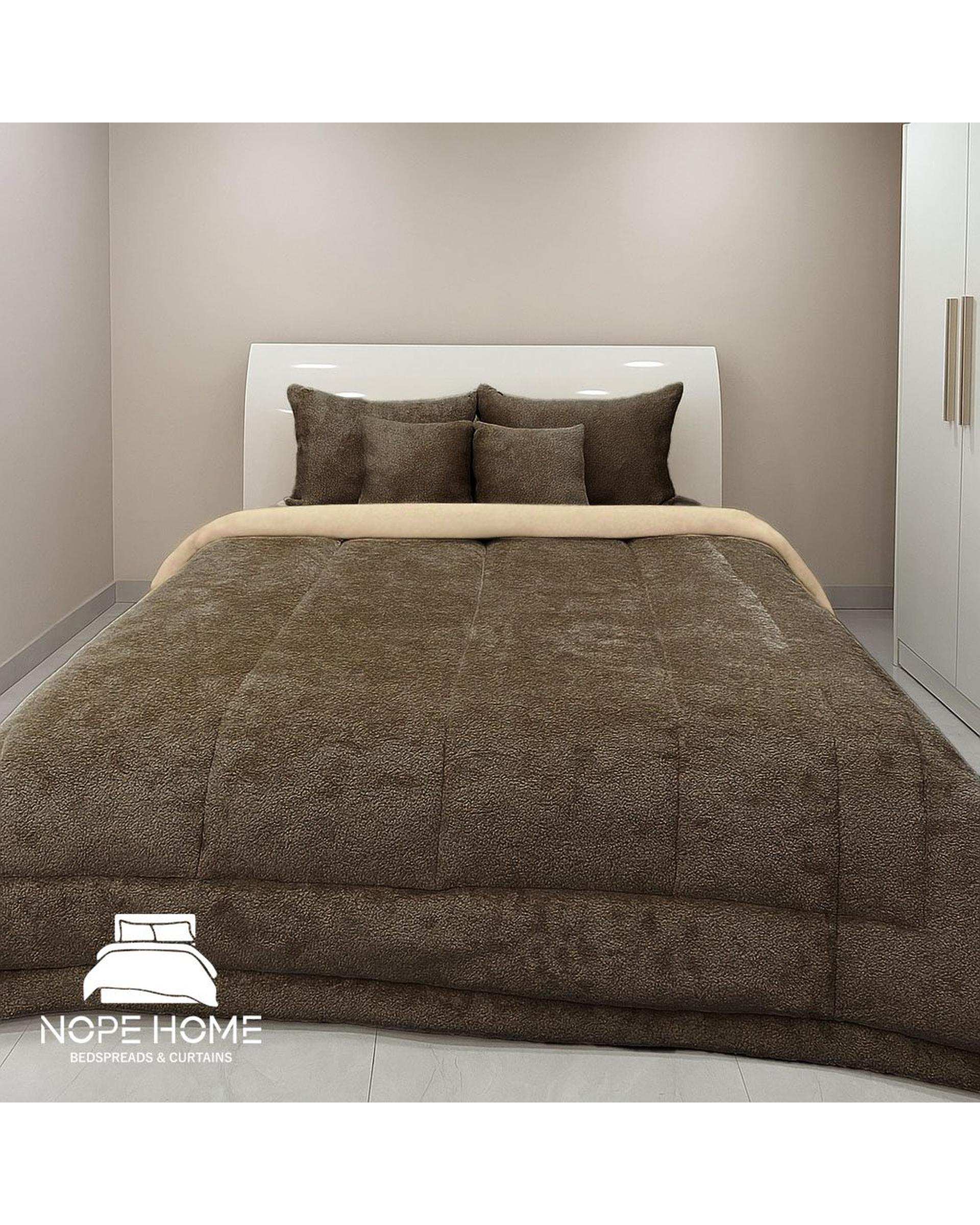 سرویس روتختی مخمل تدی الگانت دو نفره هشت تکه قهوه ای روشن نوپه هوم Nopehome عرض تشک 160 الی 180