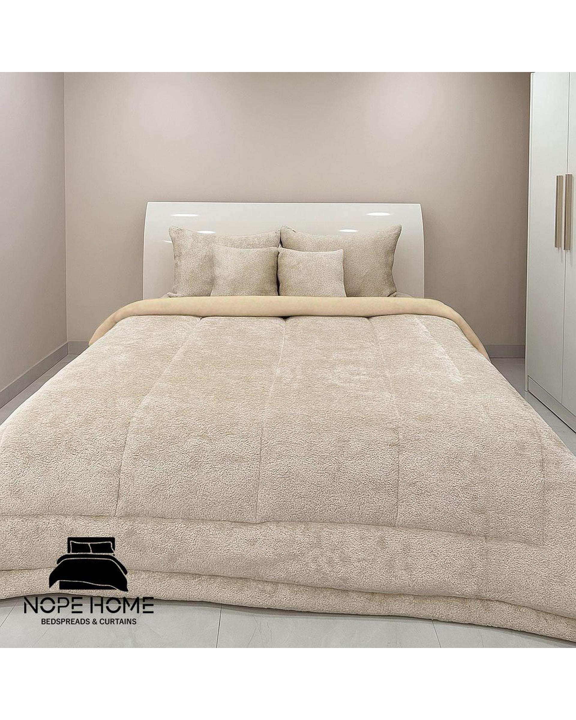 سرویس روتختی مخمل تدی الگانت دو نفره هشت تکه کرم روشن نوپه هوم Nopehome عرض تشک 160 الی 180