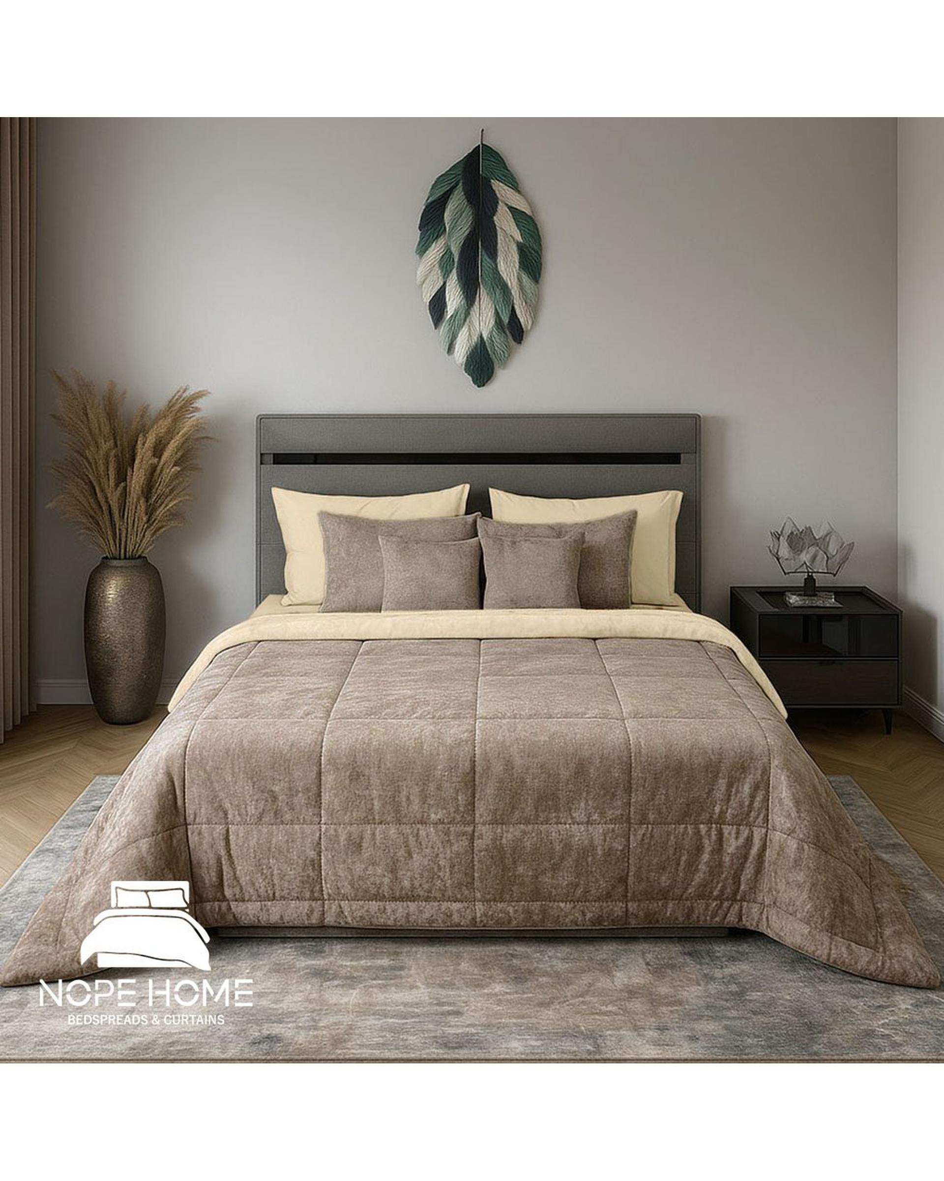 سرویس روتختی مخمل تدی الگانت دو نفره هشت تکه نسکافه ای نوپه هوم Nopehome عرض تشک 160 الی 180