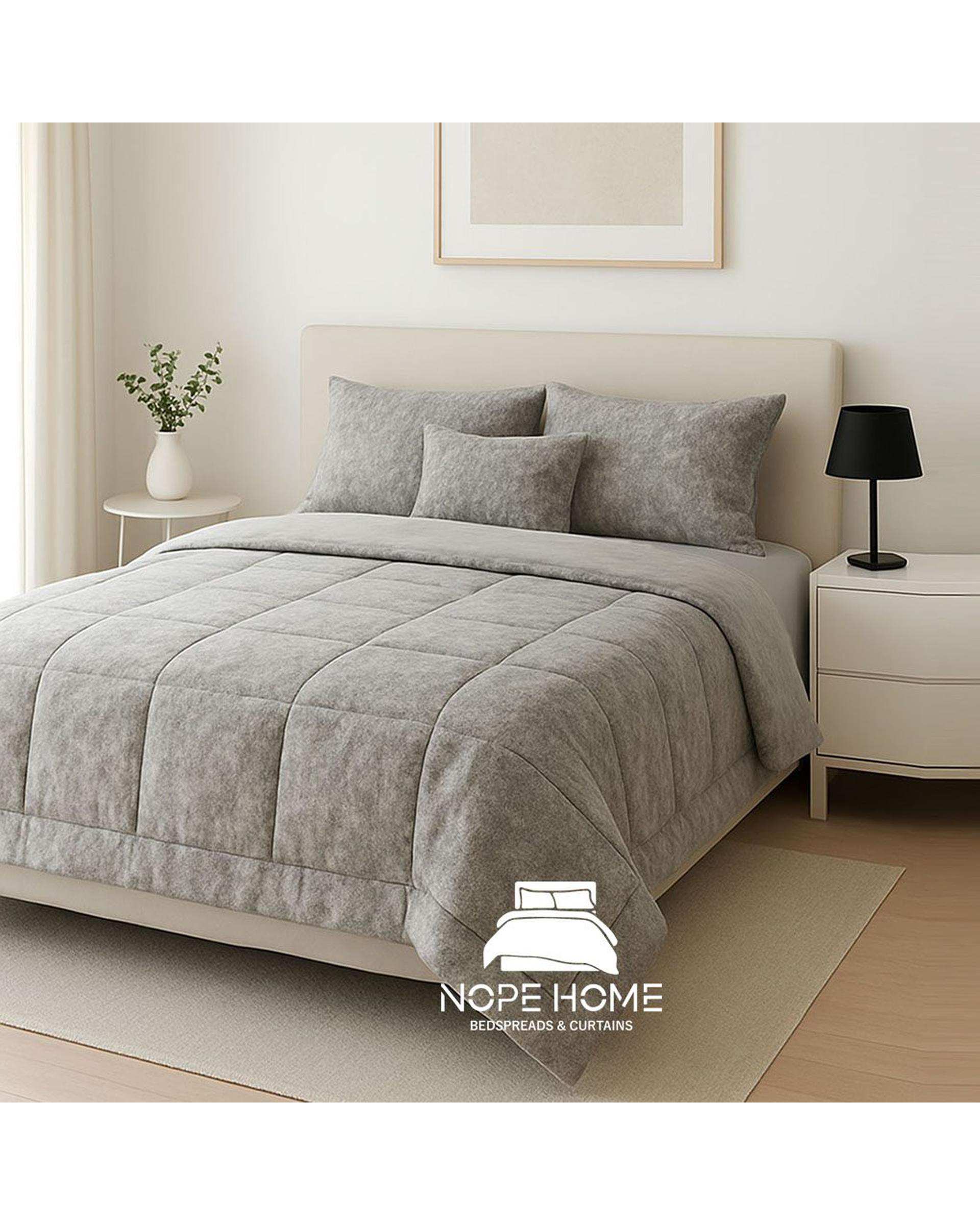 سرویس روتختی مخمل تدی الگانت دو نفره هشت تکه نقره ای نوپه هوم Nopehome عرض تشک 160 الی 180