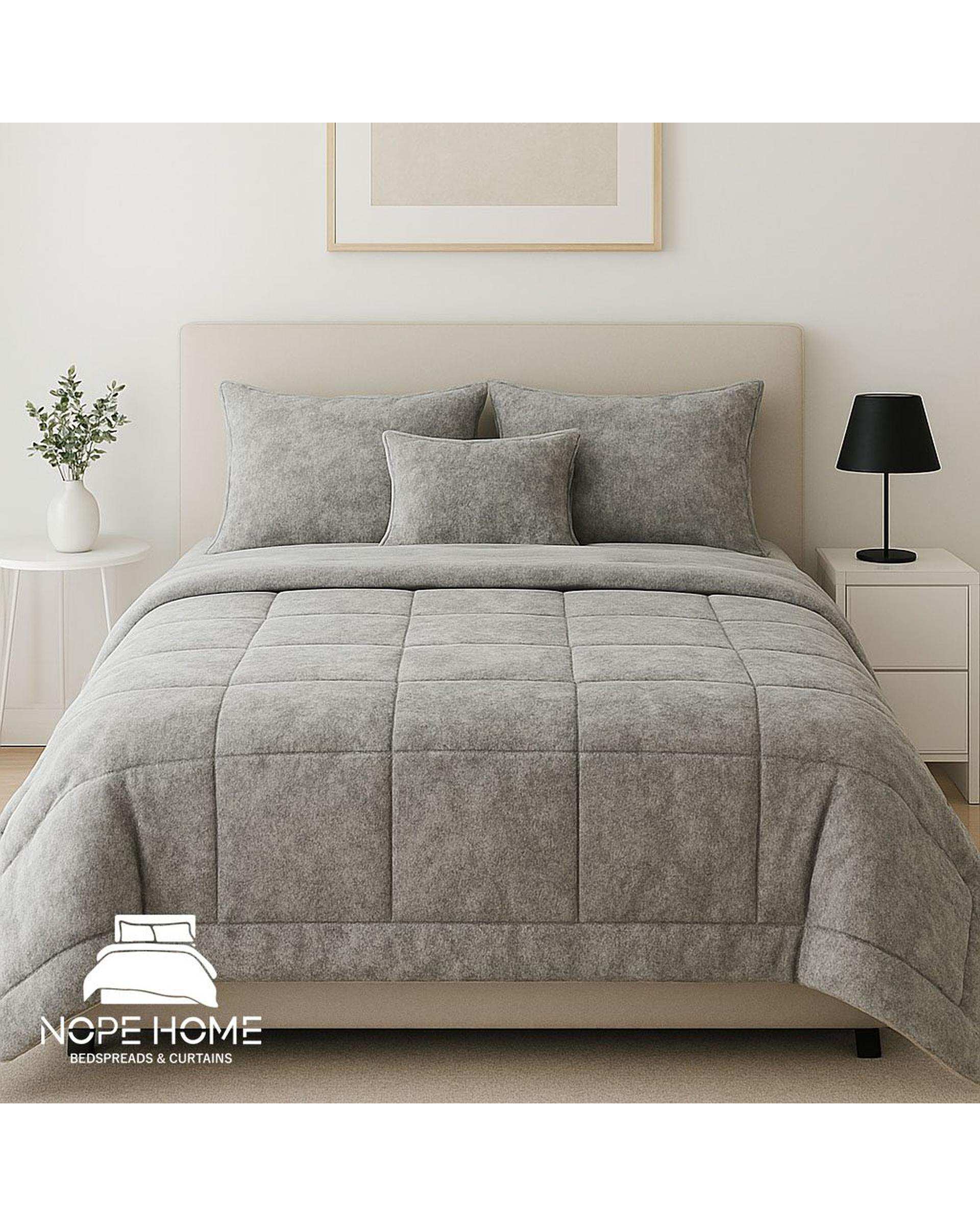 سرویس روتختی مخمل تدی الگانت دو نفره هشت تکه نقره ای نوپه هوم Nopehome عرض تشک 160 الی 180