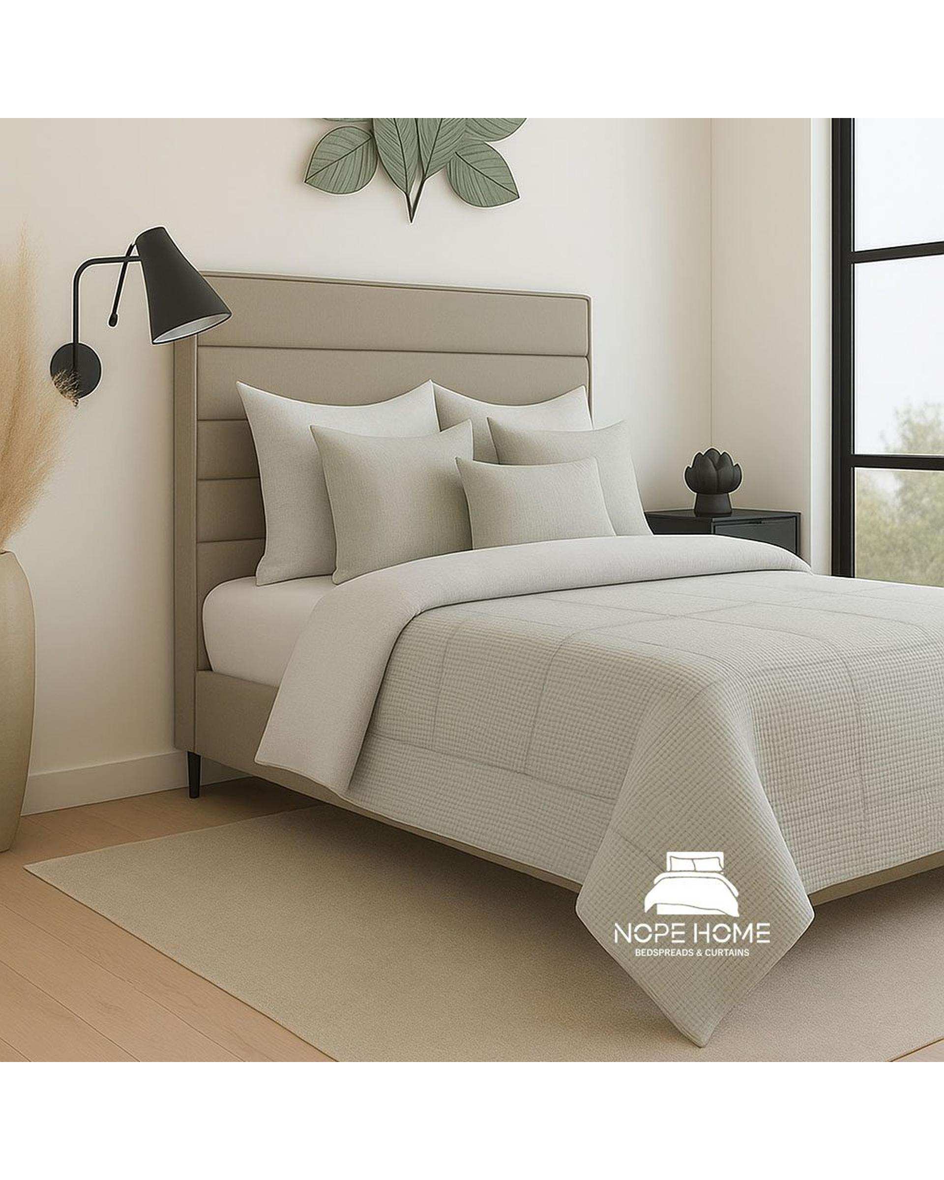 سرویس روتختی مخمل تدی والنسیا دو نفره هشت تکه طوسی روشن نوپه هوم Nopehome عرض تشک 160 الی 180