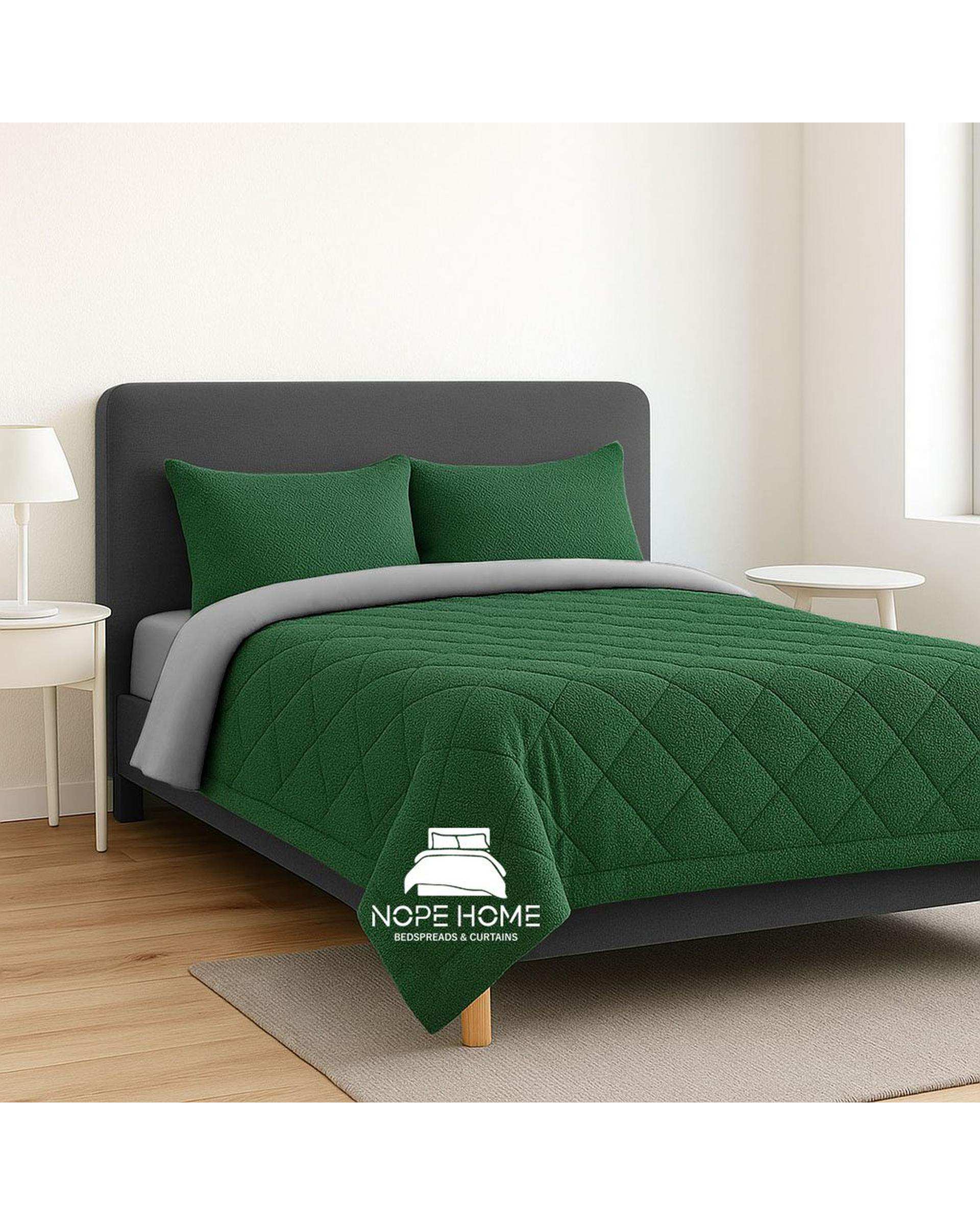 سرویس روتختی مخمل حصیری بافت ریز دایموند دو نفره هشت تکه سبز تیره نوپه هوم Nopehome تشک عرض 160 الی 180