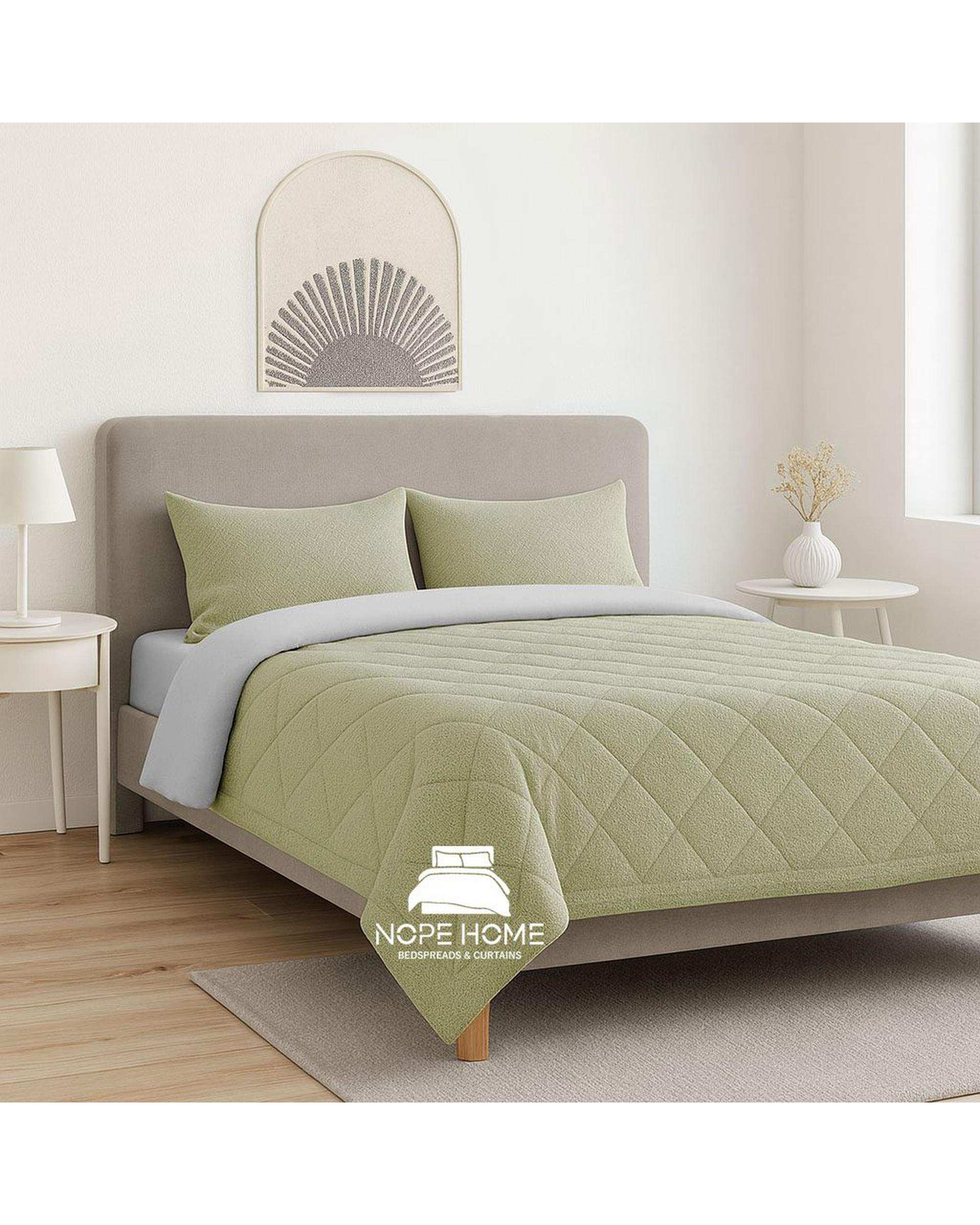 سرویس روتختی مخمل حصیری بافت ریز دایموند دو نفره هشت تکه سبز مغز پسته ای نوپه هوم Nopehome تشک عرض 160 الی 180