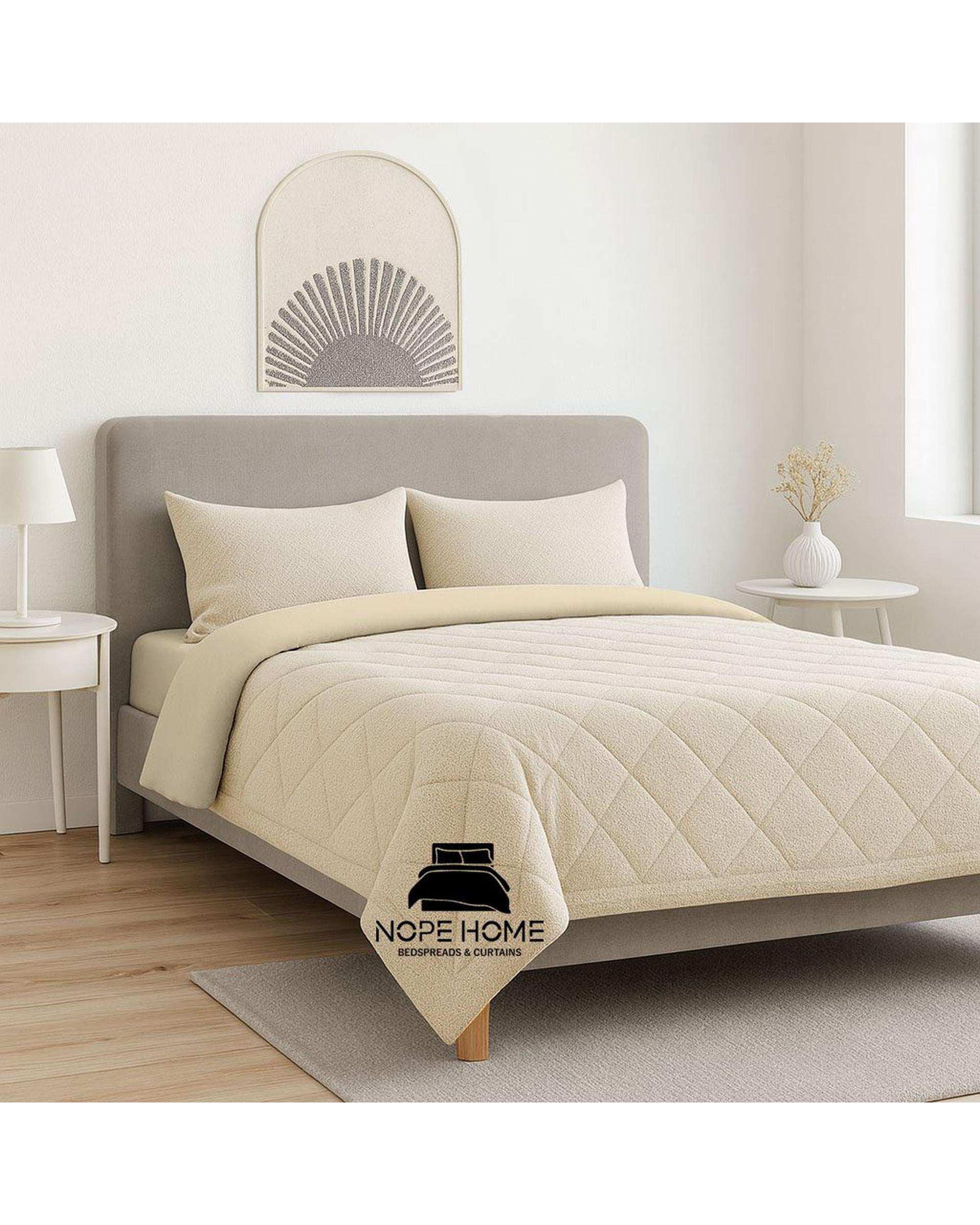 سرویس روتختی مخمل حصیری بافت ریز دایموند دو نفره هشت تکه شیری نوپه هوم Nopehome تشک عرض 160 الی 180