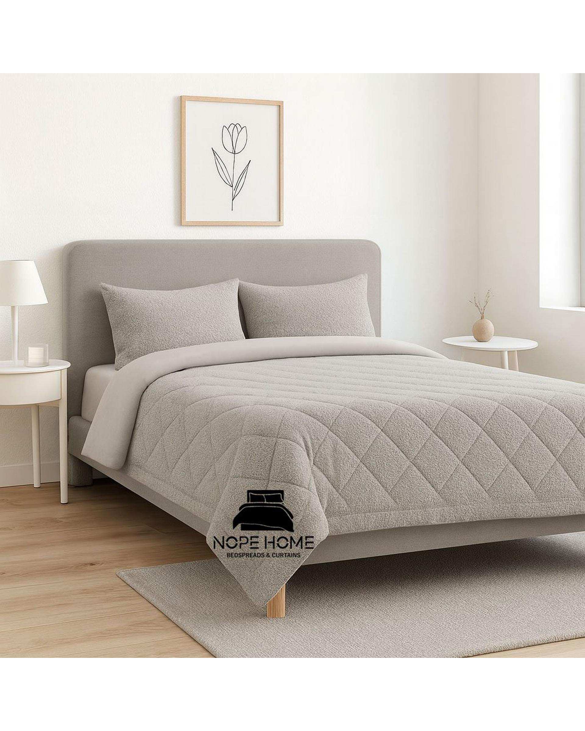 سرویس روتختی مخمل حصیری بافت ریز دایموند دو نفره هشت تکه طوسی روشن نوپه هوم Nopehome تشک عرض 160 الی 180