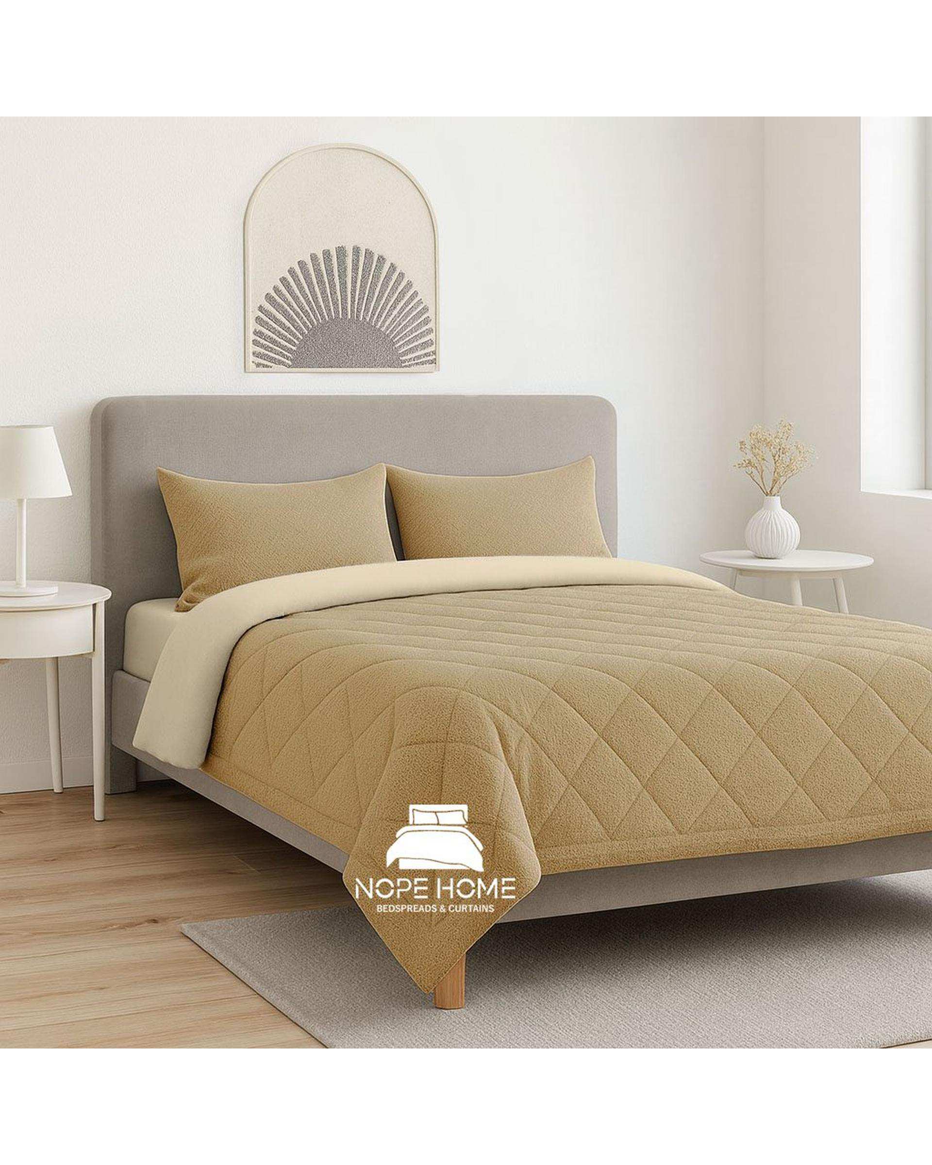 سرویس روتختی مخمل حصیری بافت ریز دایموند دو نفره هشت تکه نسکافه ای نوپه هوم Nopehome تشک عرض 160 الی 180