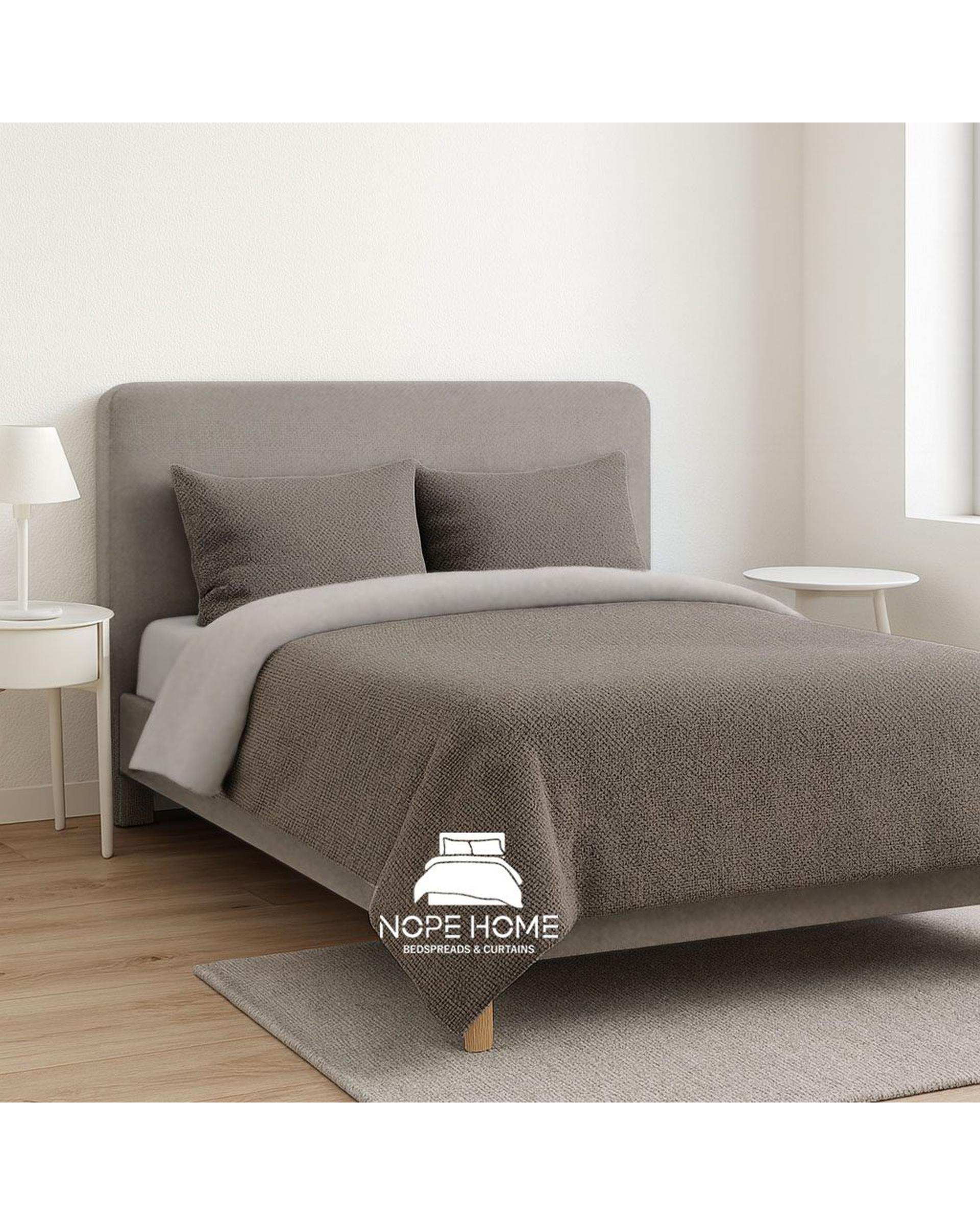 سرویس روتختی کاوری مخمل حصیری بافت ریز یونیک دو نفره هشت تکه طوسی تیره نوپه هوم Nopehome تشک عرض ۱۶۰ و ۱۸۰ سانت