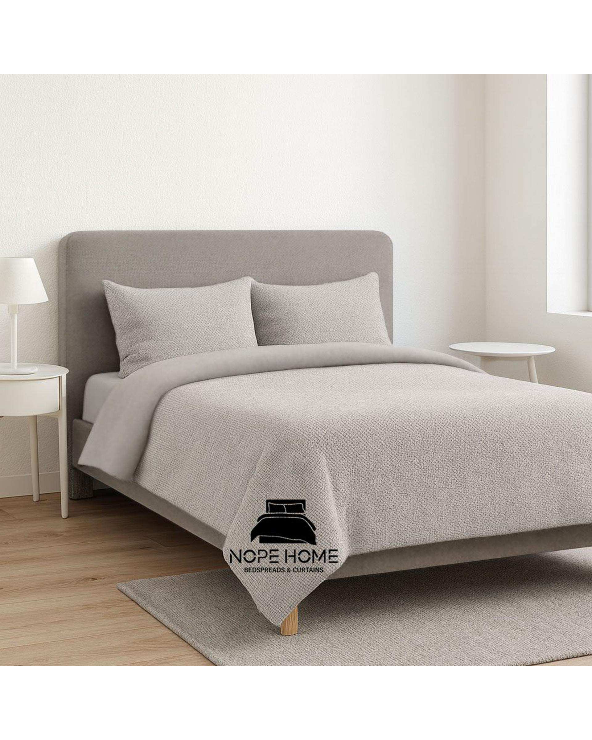 سرویس روتختی کاوری مخمل حصیری بافت ریز یونیک دو نفره هشت تکه طوسی روشن نوپه هوم Nopehome تشک عرض ۱۶۰ و ۱۸۰ سانت