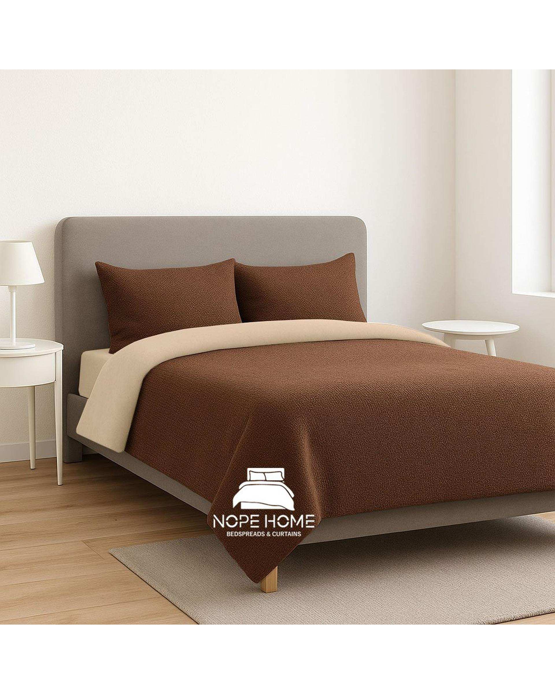 سرویس روتختی کاوری مخمل حصیری بافت ریز یونیک دو نفره هشت تکه قهوه ای روشن نوپه هوم Nopehome تشک عرض ۱۶۰ و ۱۸۰ سانت
