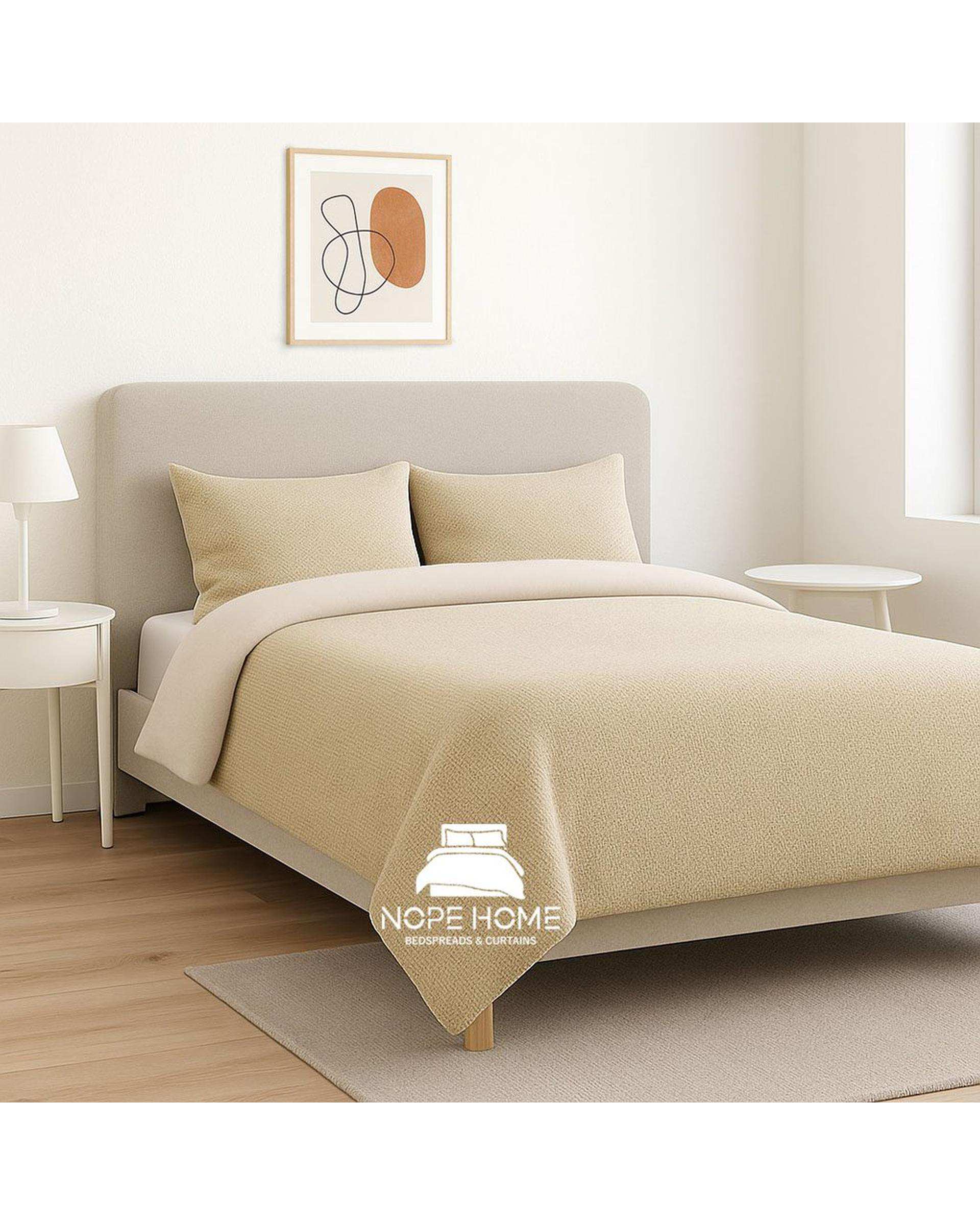 سرویس کاوری مخمل حصیری بافت ریز یونیک دو نفره هشت تکه کرم تیره نوپه هوم Nopehome تشک عرض ۱۶۰ و ۱۸۰ سانت