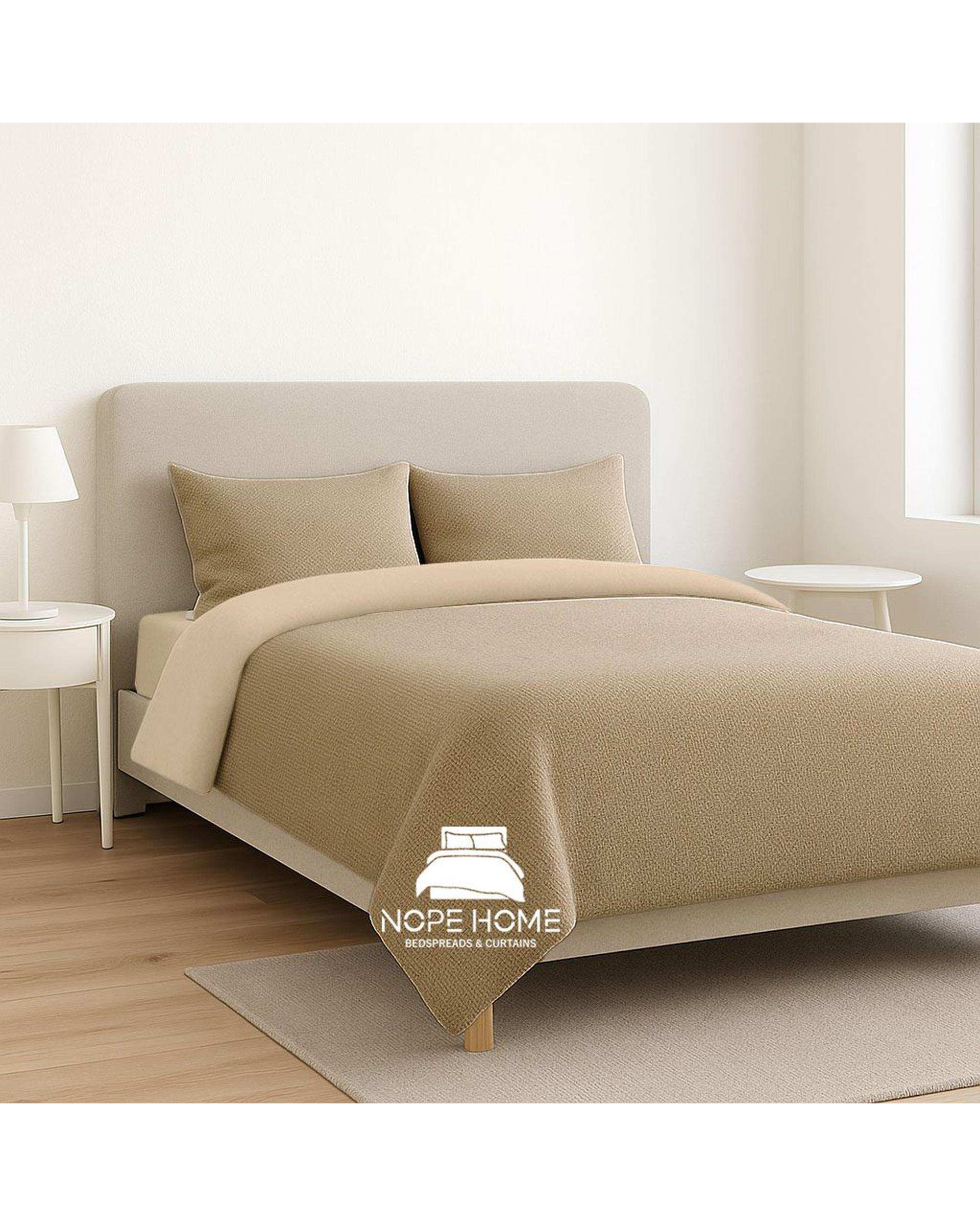 سرویس روتختی کاوری مخمل حصیری بافت ریز یونیک یک نفره پنج تکه نسکافه ای روشن نوپه هوم Nopehome تشک عرض ۸۰ الی ۹۰ سانت