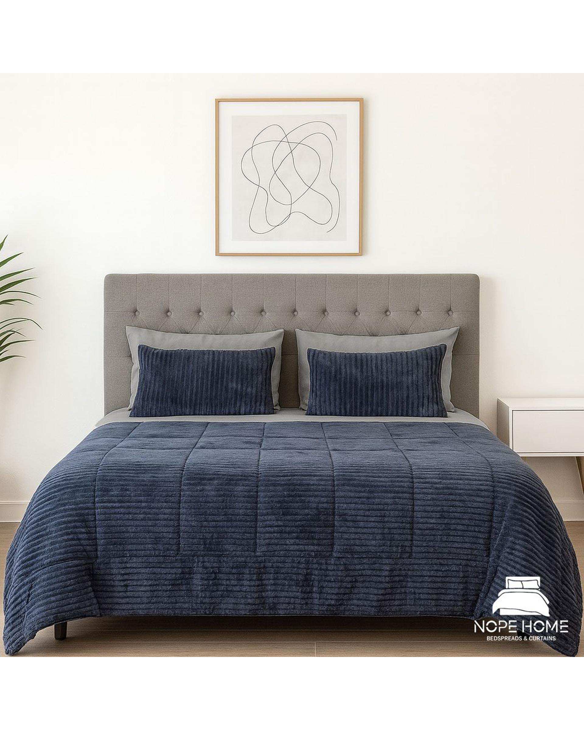 سرویس روتختی مخمل پلیسه کریستال دو نفره هشت تکه سرمه ای تیره نوپه هوم Nopehome تشک عرض ۱۶۰ و ۱۸۰ سانت