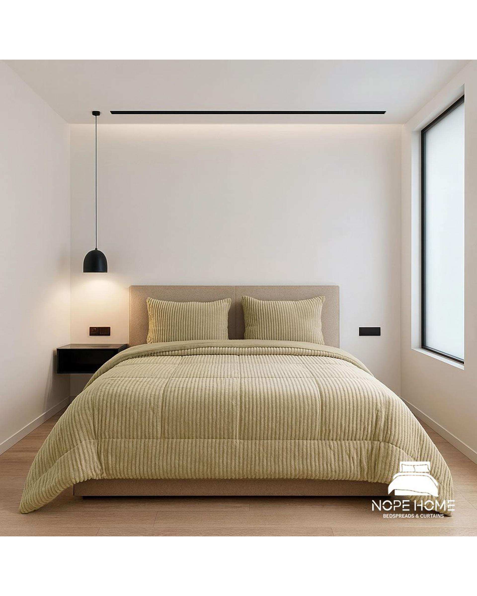 سرویس روتختی مخمل پلیسه کریستال دو نفره هشت تکه کرم روشن نوپه هوم Nopehome تشک عرض ۱۶۰ و ۱۸۰ سانت