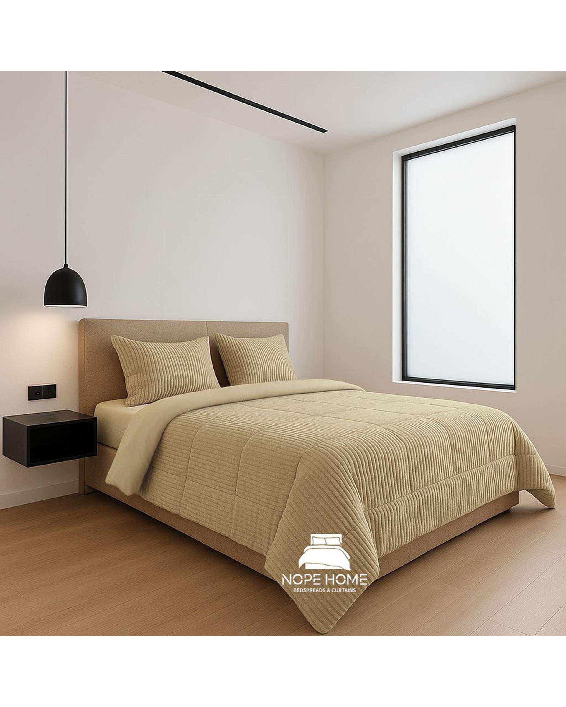 سرویس روتختی مخمل پلیسه کریستال یک نفره پنج تکه کرم روشن نوپه هوم Nopehome تشک عرض ۸۰ الی ۹۰ سانت