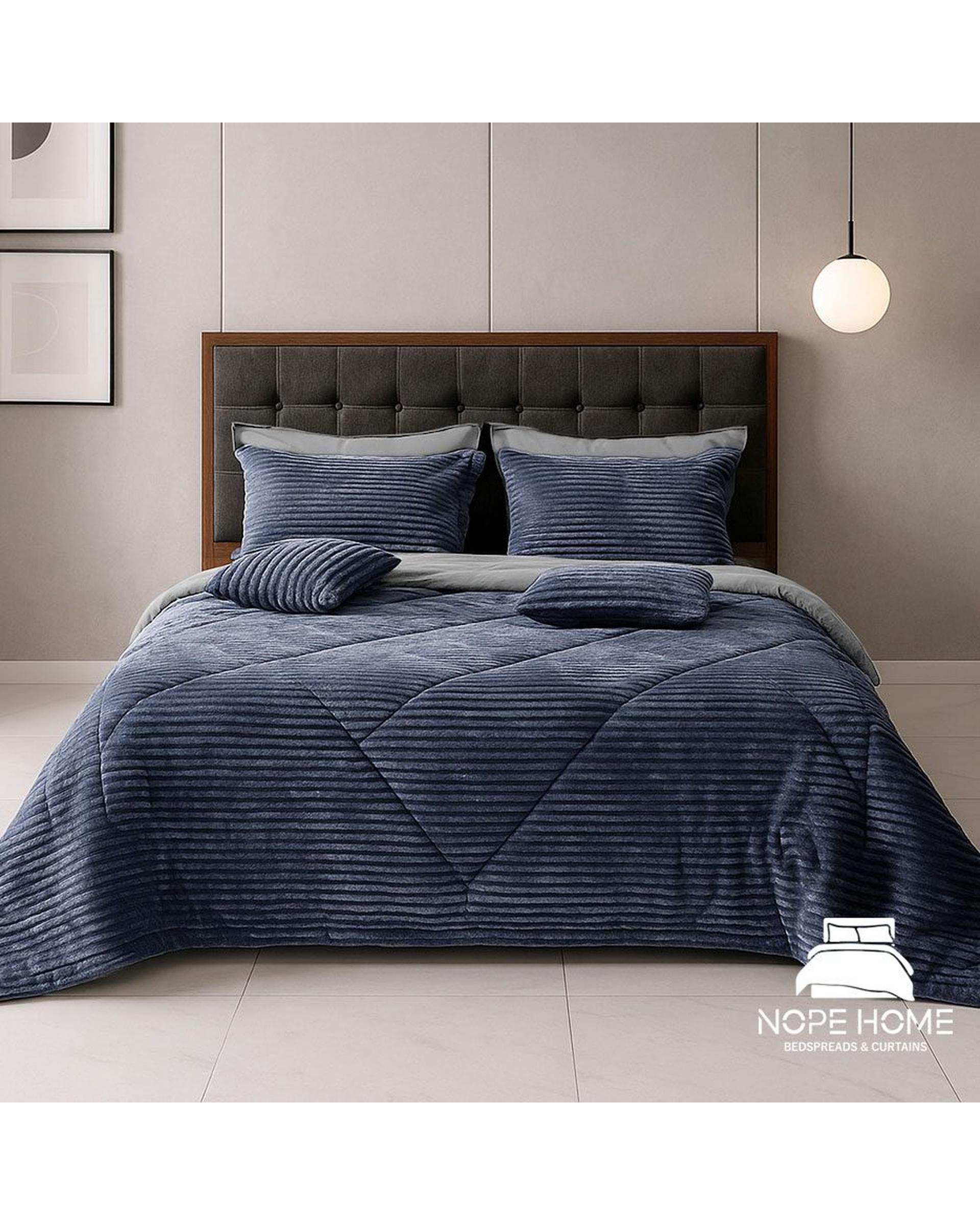 سرویس روتختی مخمل پلیسه پلاتینیوم دو نفره هشت تکه سرمه ای تیره نوپه هوم Nopehome تشک عرض ۱۶۰ و ۱۸۰ سانت