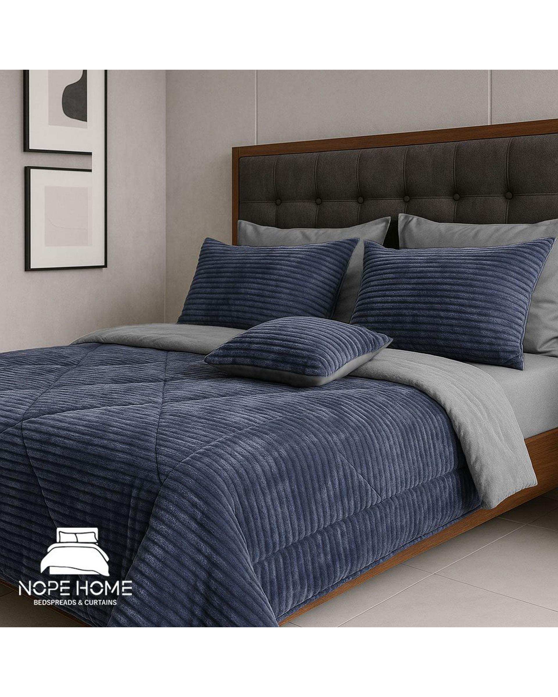 سرویس روتختی مخمل پلیسه پلاتینیوم دو نفره هشت تکه سرمه ای تیره نوپه هوم Nopehome تشک عرض ۱۶۰ و ۱۸۰ سانت