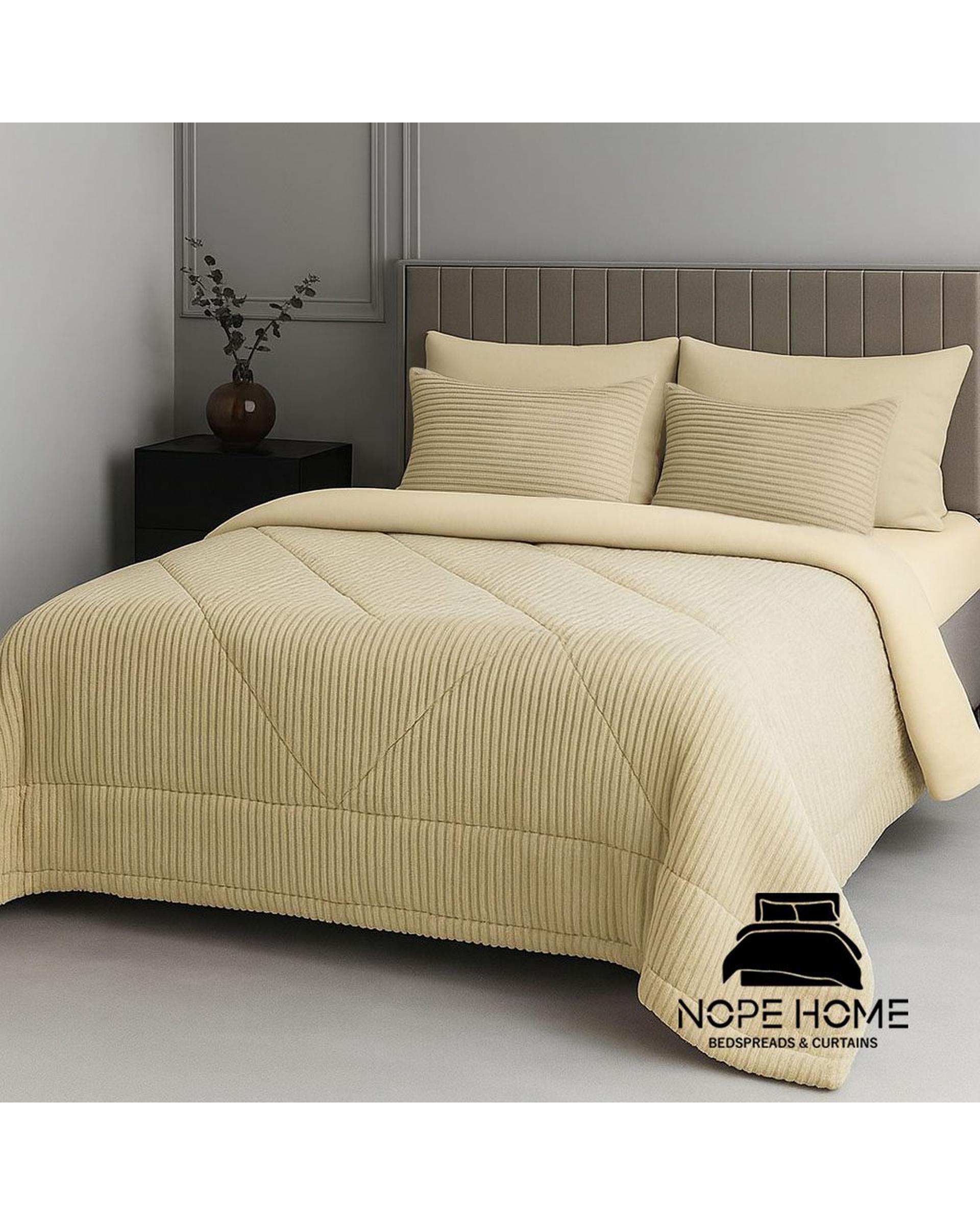 سرویس روتختی مخمل پلیسه پلاتینیوم دو نفره هشت تکه کرم نوپه هوم Nopehome تشک عرض ۱۶۰ و ۱۸۰ سانت