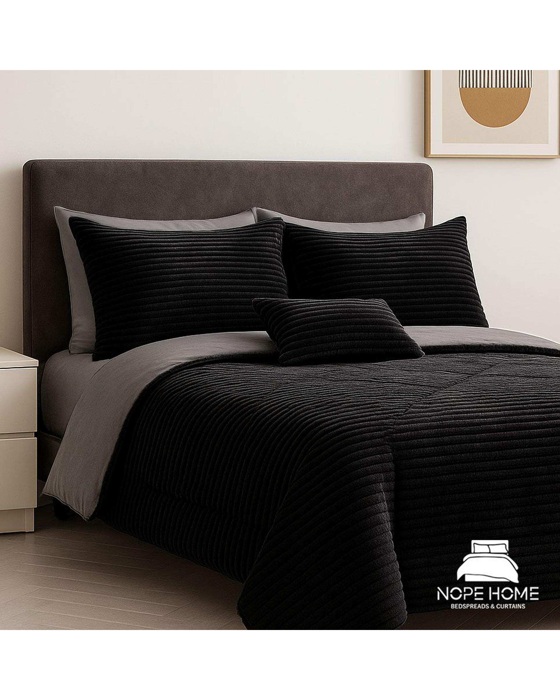 سرویس روتختی مخمل پلیسه پلاتینیوم دو نفره هشت تکه مشکی نوپه هوم Nopehome تشک عرض ۱۶۰ و ۱۸۰ سانت