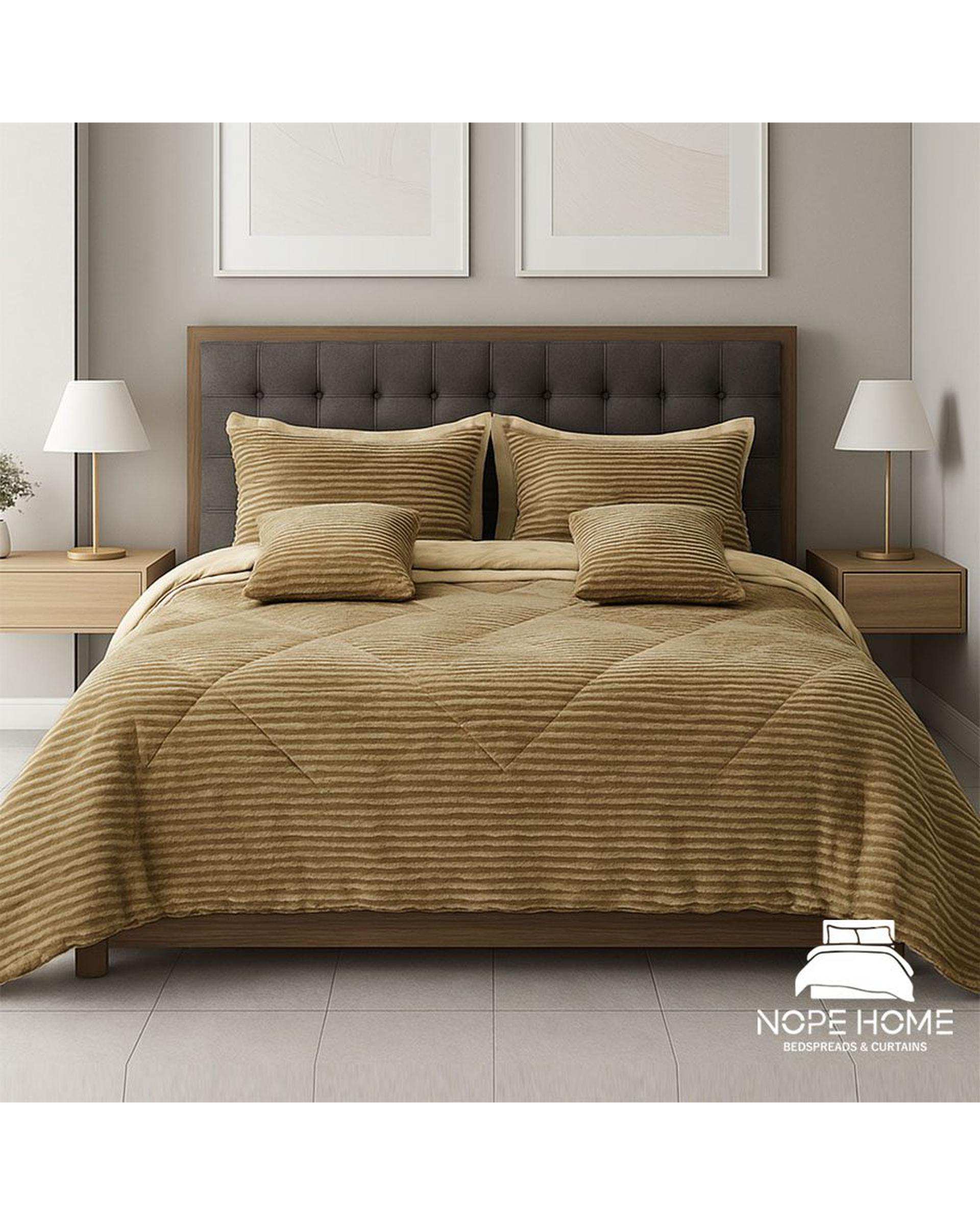 سرویس روتختی مخمل پلیسه پلاتینیوم دو نفره هشت تکه نسکافه ای نوپه هوم Nopehome تشک عرض ۱۶۰ و ۱۸۰ سانت