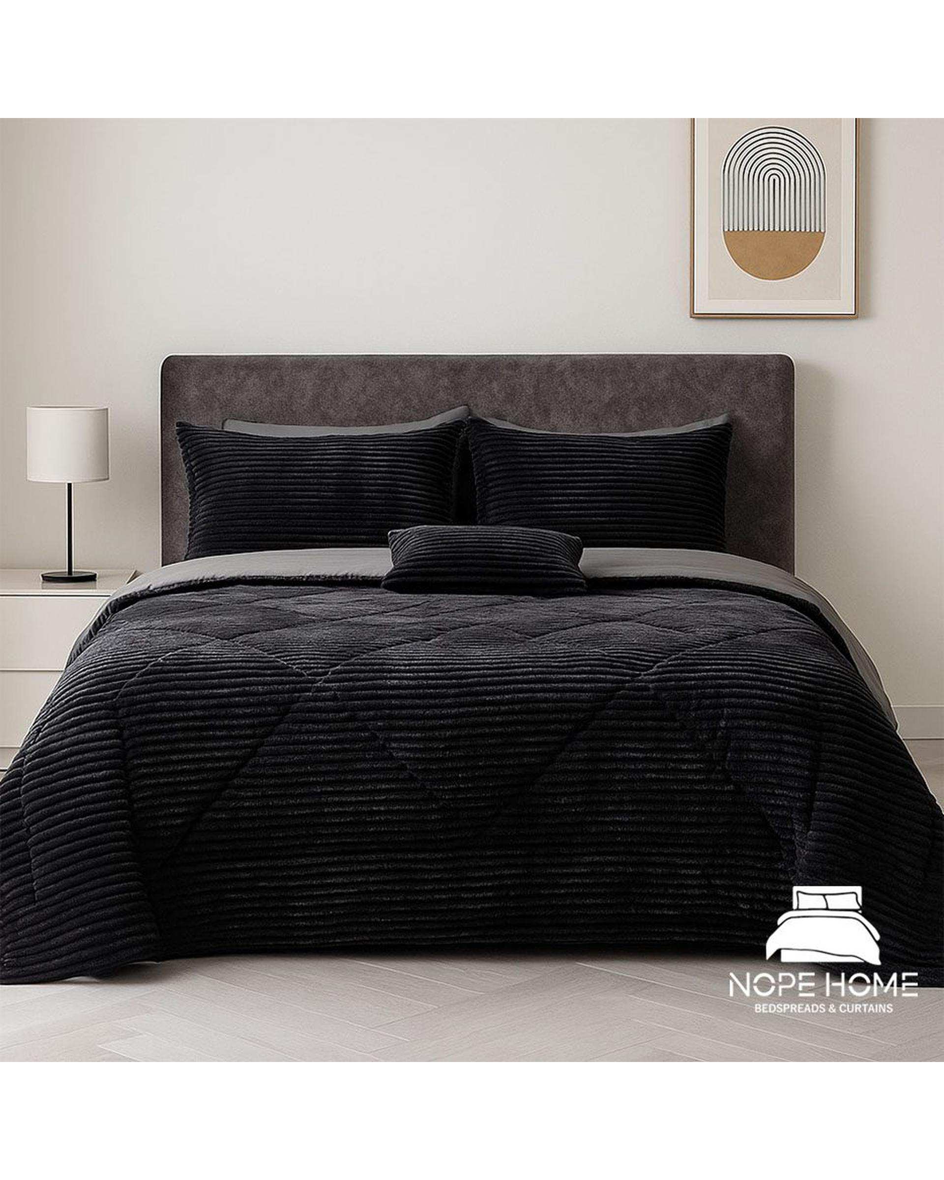 سرویس روتختی مخمل پلیسه پلاتینیوم یک نفره پنج تکه مشکی نوپه هوم Nopehome تشک عرض ۸۰ الی ۹۰ سانت