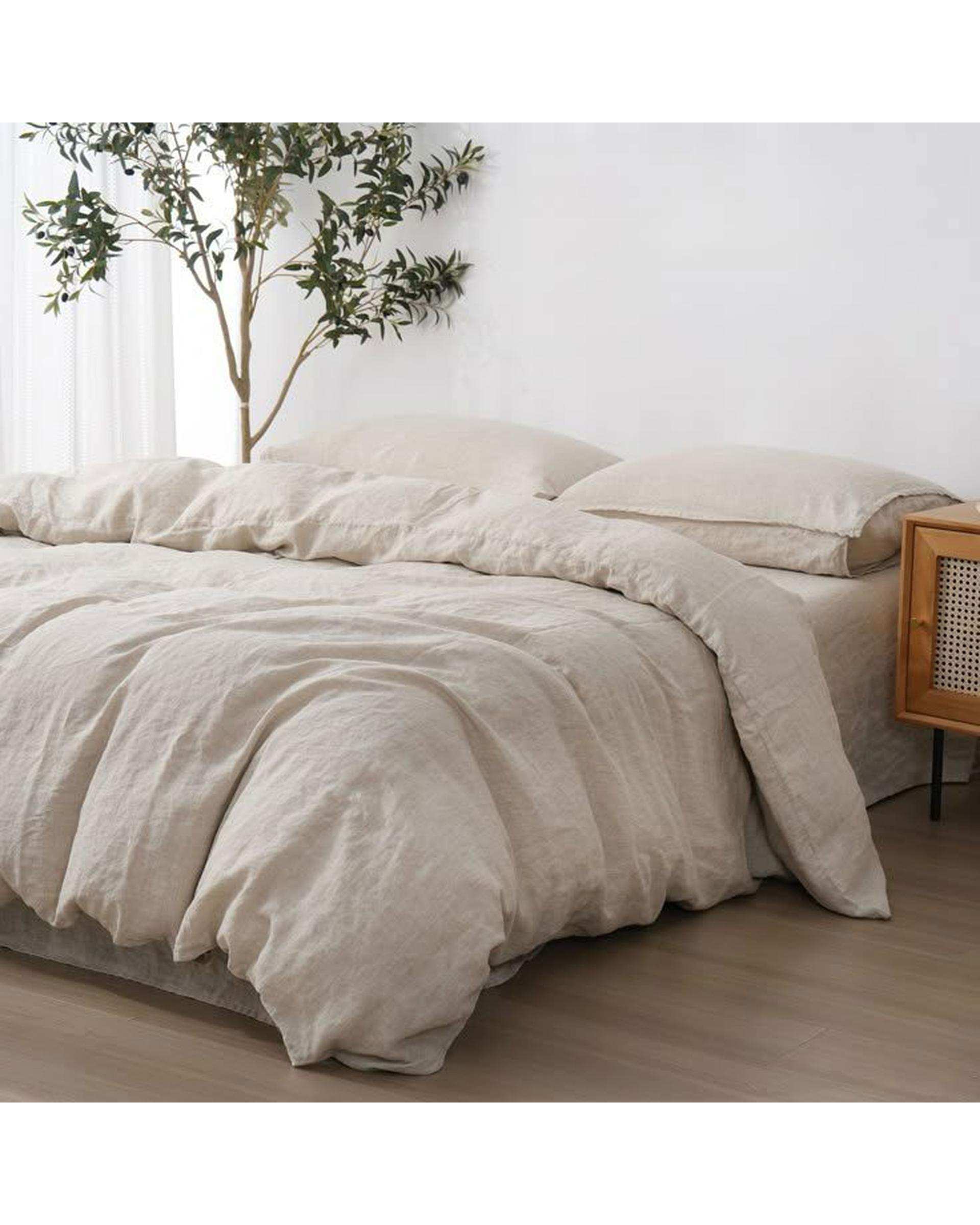 سرویس روتختی دو نفره چهار تکه پینترستی کاوری نخ پنبه سیمپل کرم نچرال نوپه هوم Nopehome تشک عرض ۱۶۰ و ۱۸۰ سانت