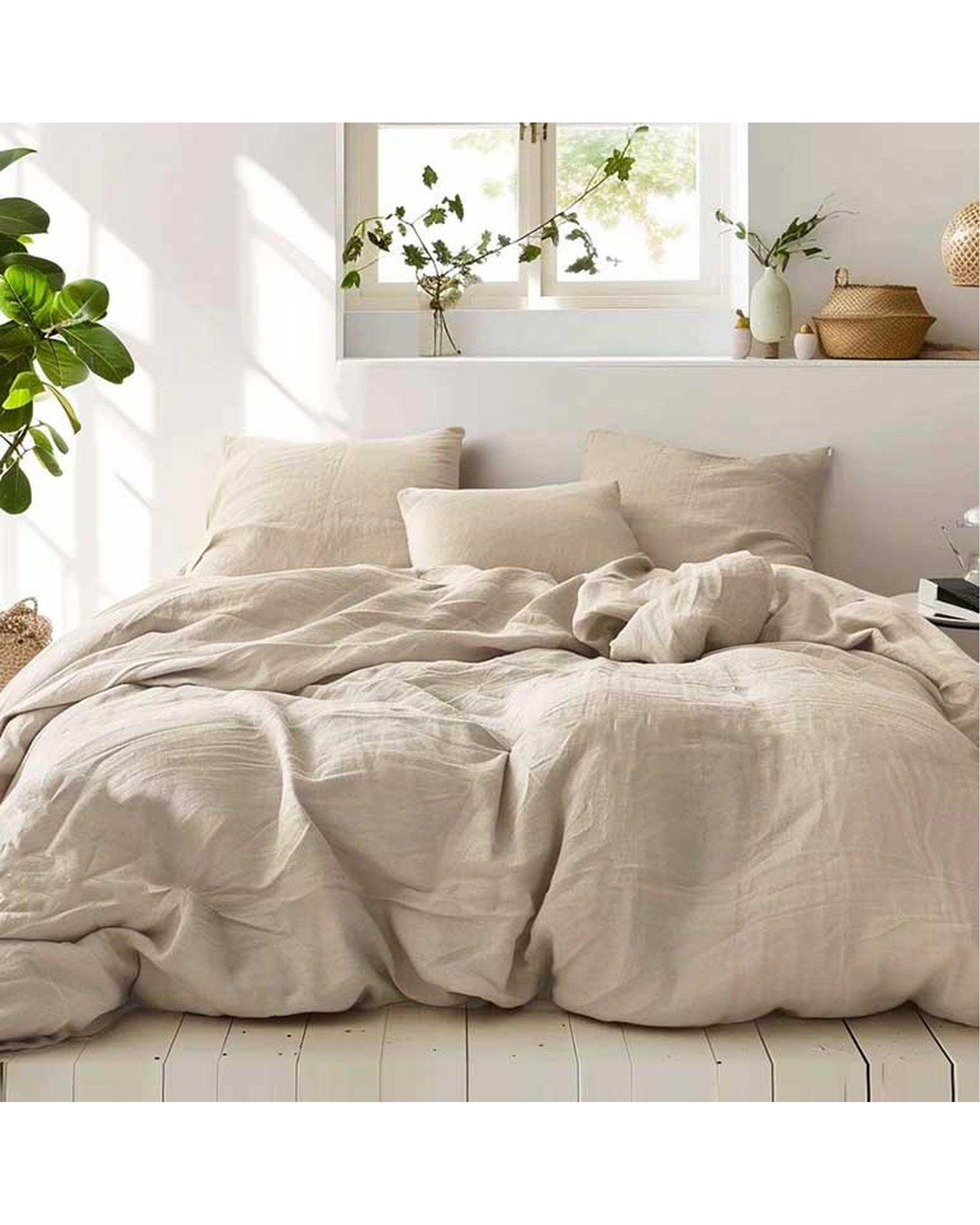 سرویس روتختی دو نفره چهار تکه پینترستی کاوری نخ پنبه سیمپل کرم نچرال نوپه هوم Nopehome تشک عرض ۱۶۰ و ۱۸۰ سانت